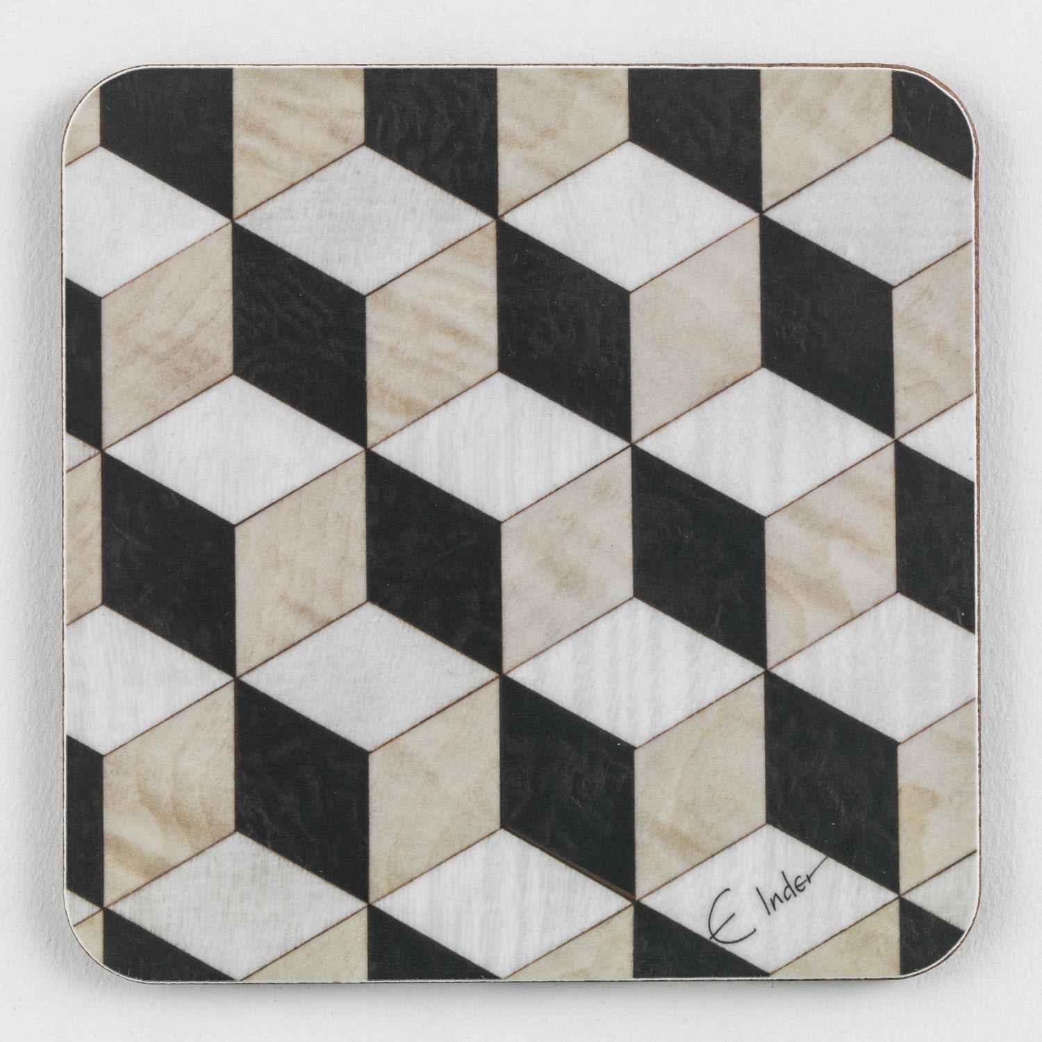 E. Inder Designs Black / Neutrals Coaster Set Of Four. Sophisticated Art Deco Style. Heat Proof Melamine.