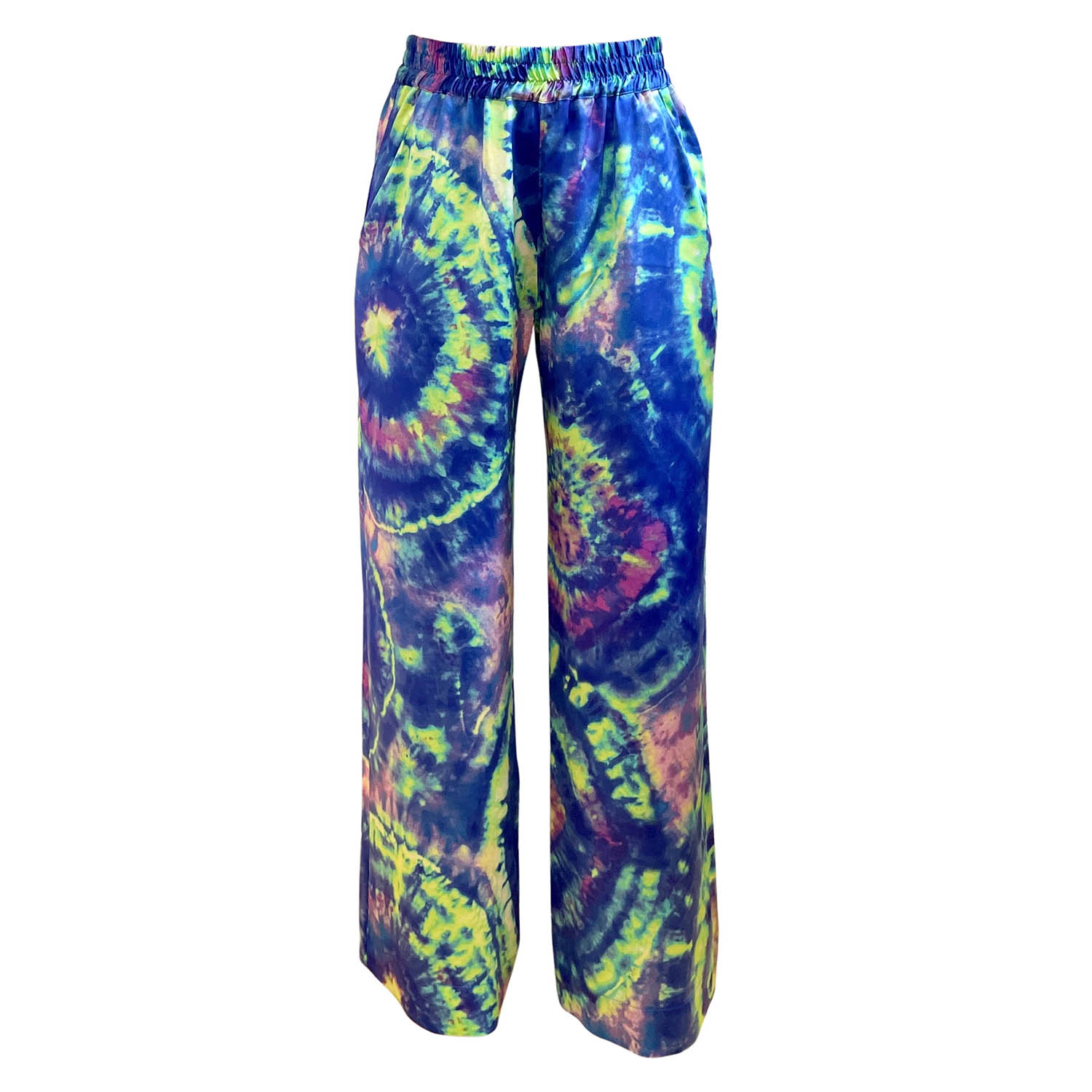 Women’s Green / Blue Aura Tie Dye Silk Pajama Pants Small Roy G.