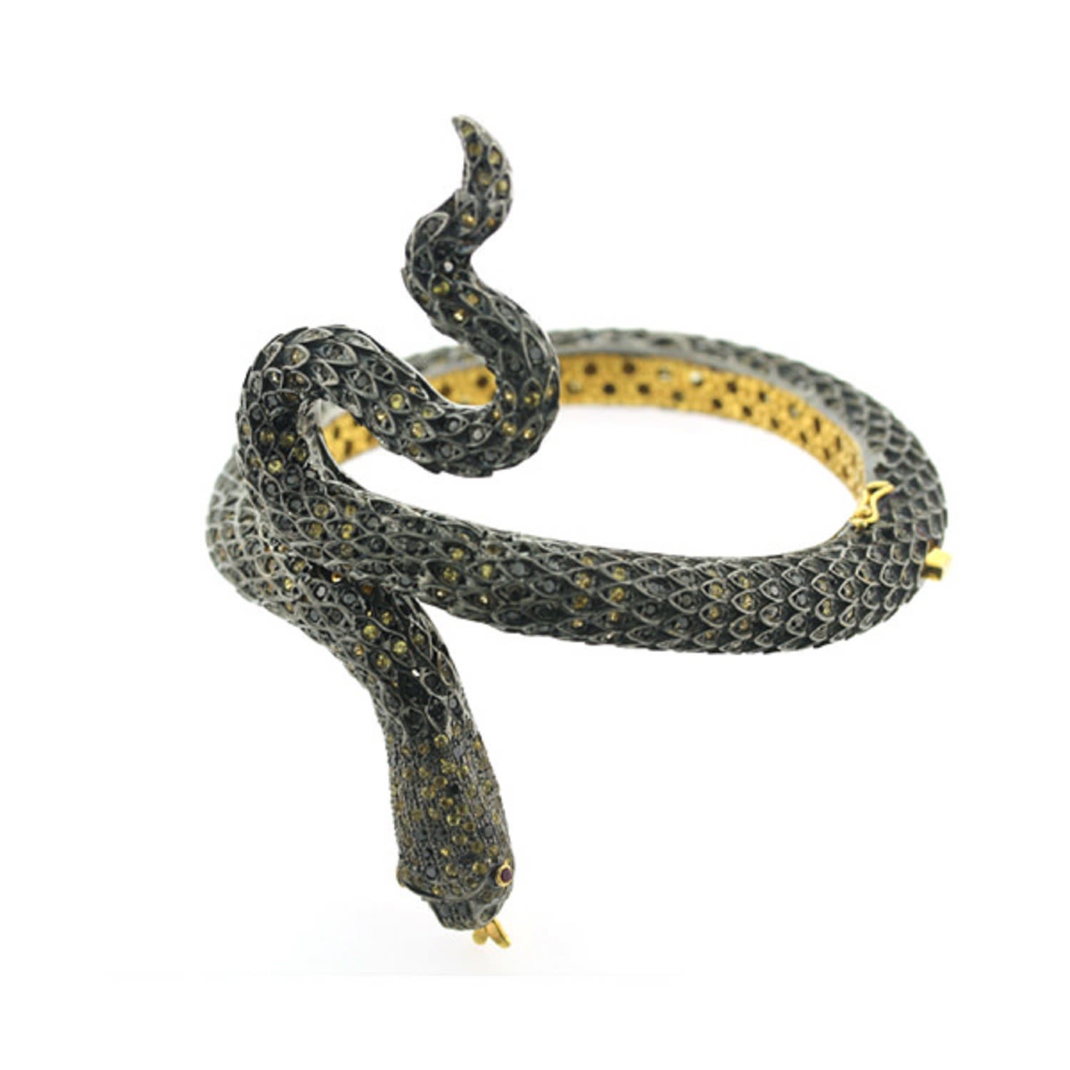 Women’s Gold / Silver / White Gold Sterling Silver Sapphire Pave Diamond Snake Bangle Handmade Jewelry Artisan