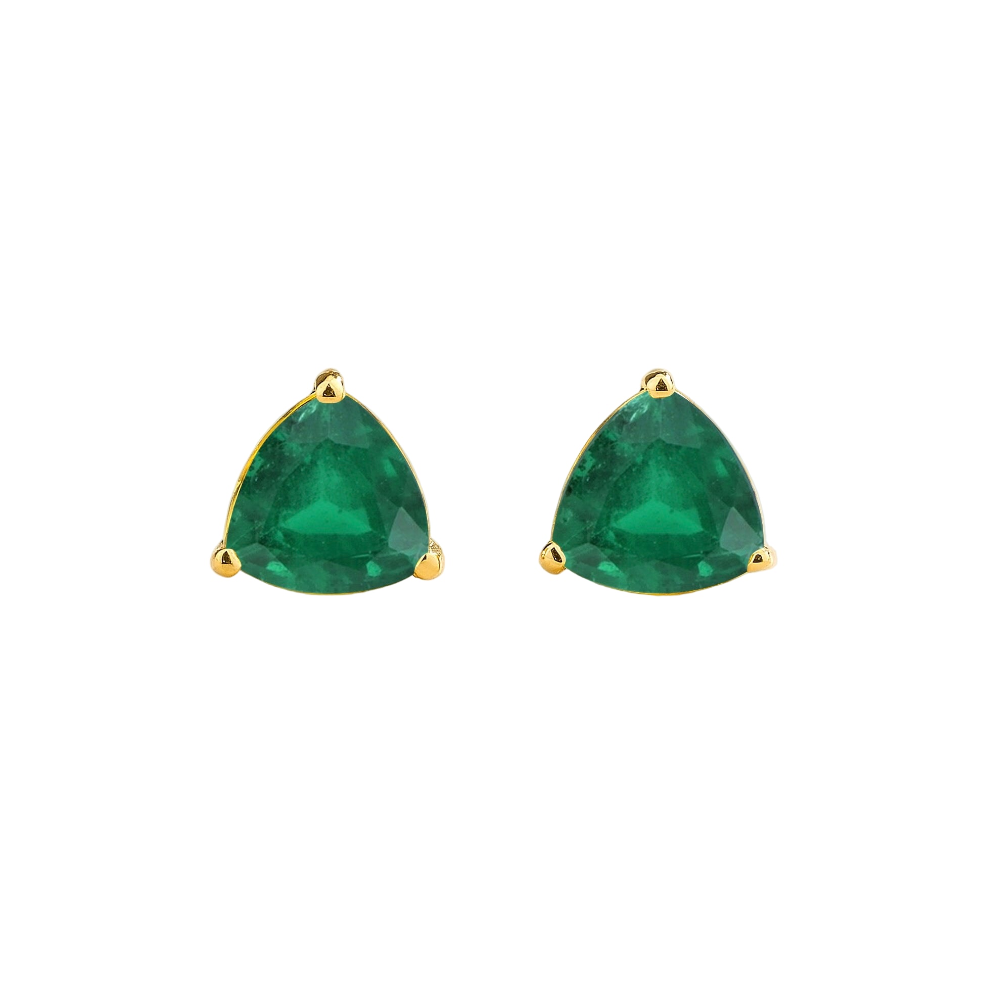 Juvetti Women's Gold / Green Trillion Gold Earrings Set With Emeralds In Gold