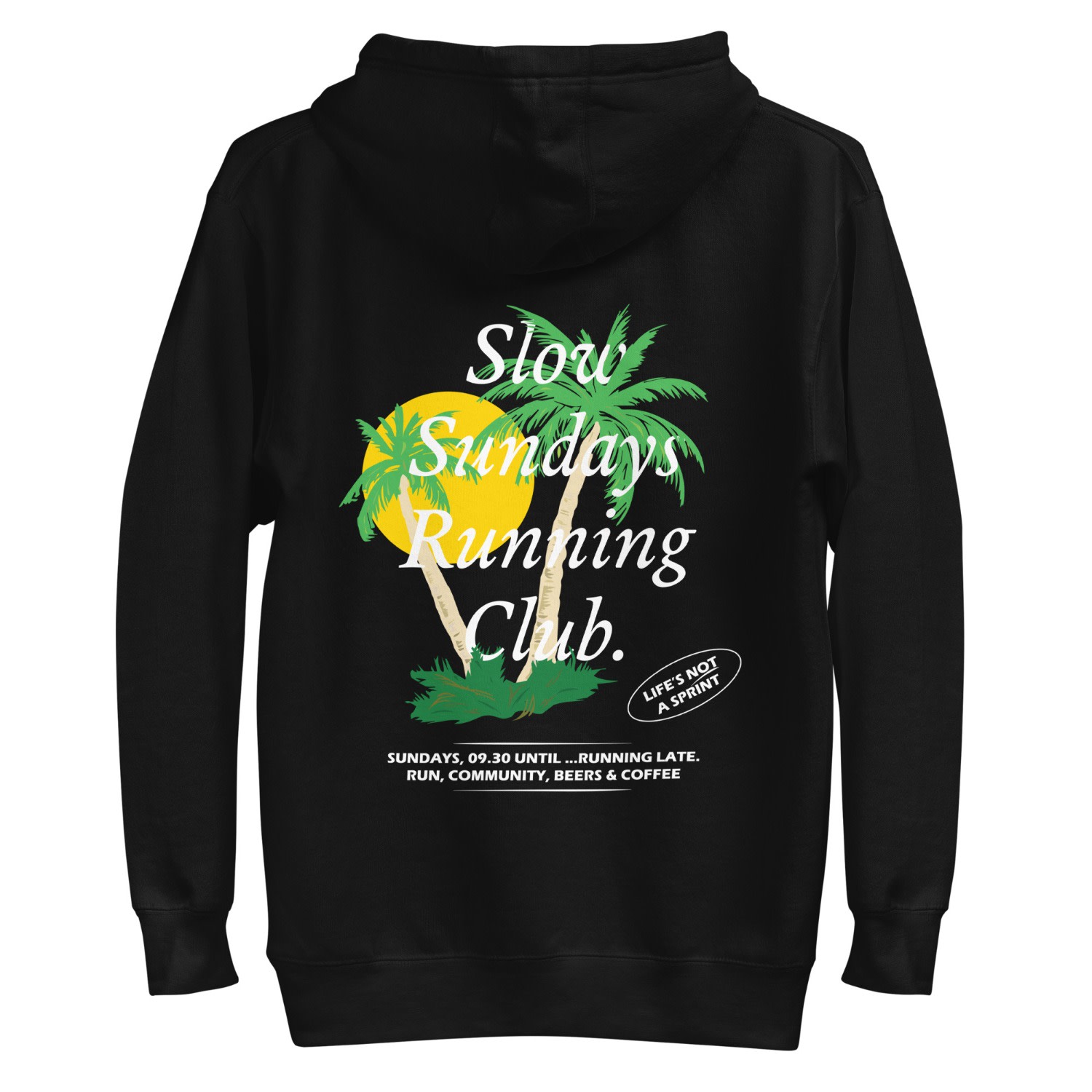Anchor & Crew Black Palm Tree Slow Sundays Running Club Cotton Blend Hoodie - Women In Black