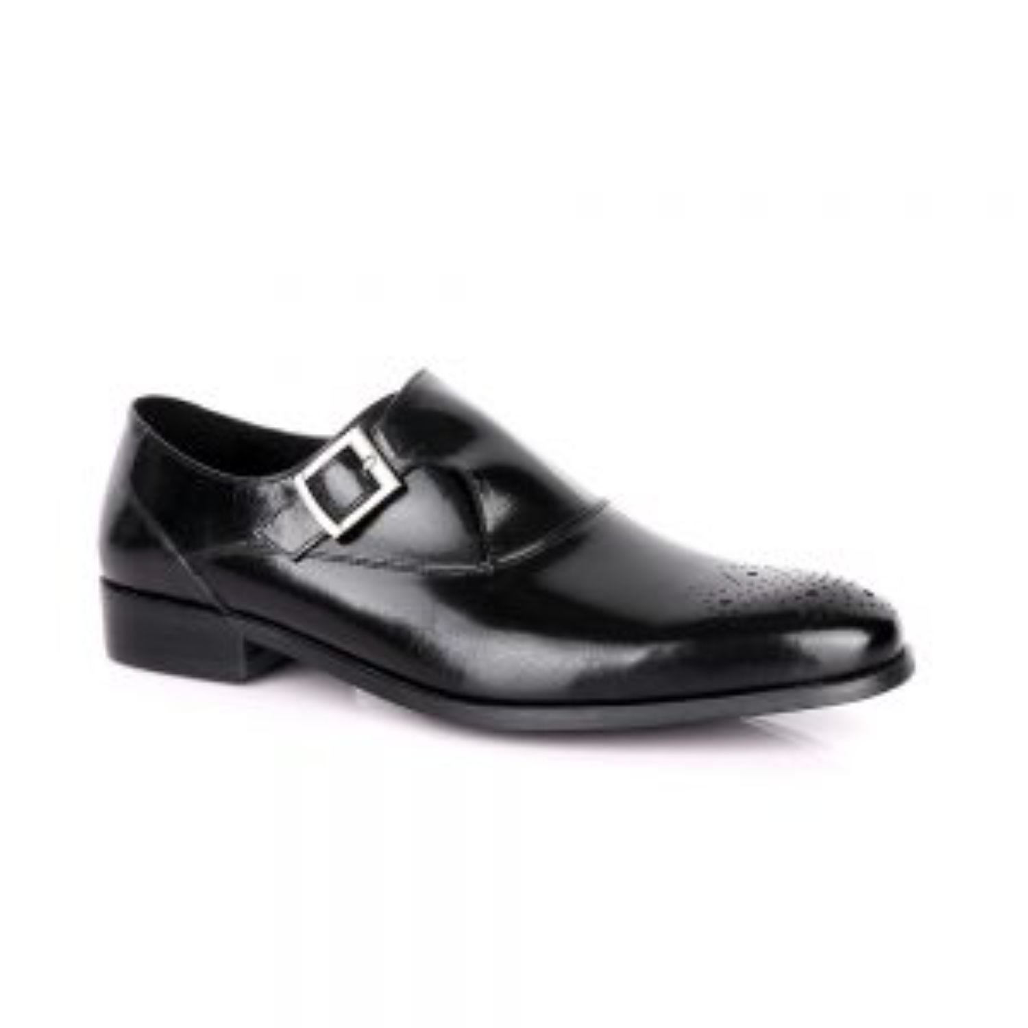 Men’s Leather Cutway Shoes With Single Buckle Monkstrap - Black 10 Uk David Wej