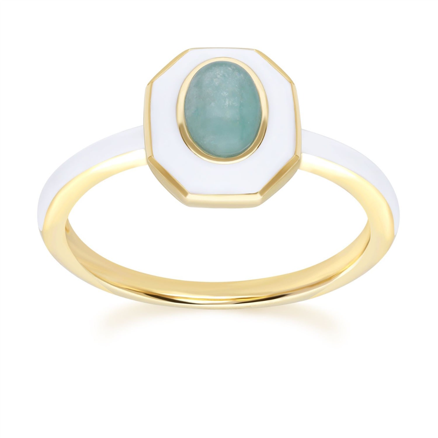 Women’s Green Gold Plated Siberian Waltz White Enamel & Amazonite Ring Gemondo