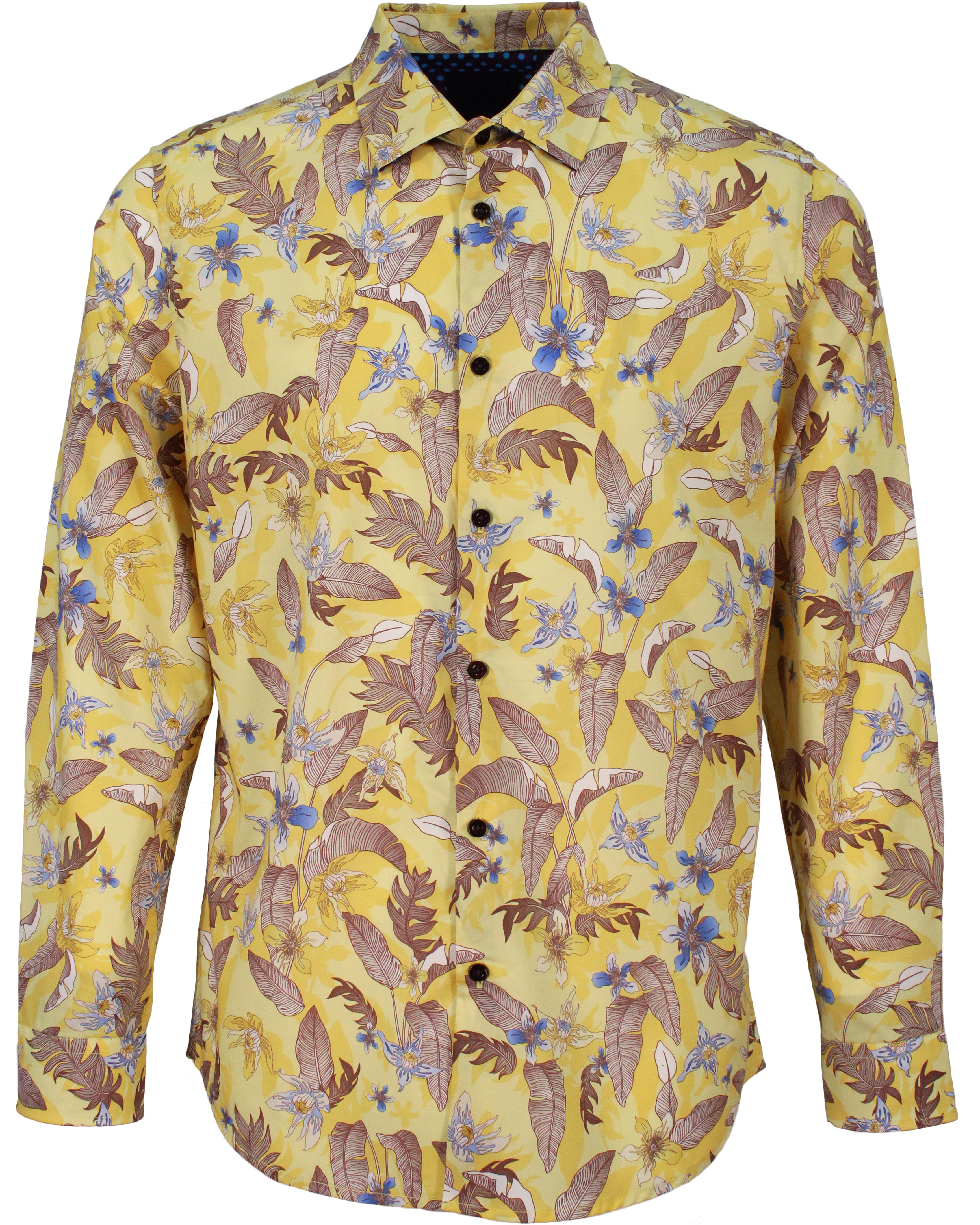 Lords Of Harlech Men's Yellow / Orange Norman Falling Flowers Shirt - Sunshine In Yellow/orange