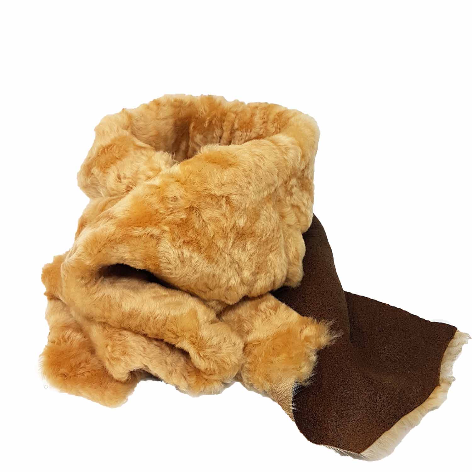 N'damus London Women's Aviator Walnut Brown Shearling Lambswool & Leather Scarf