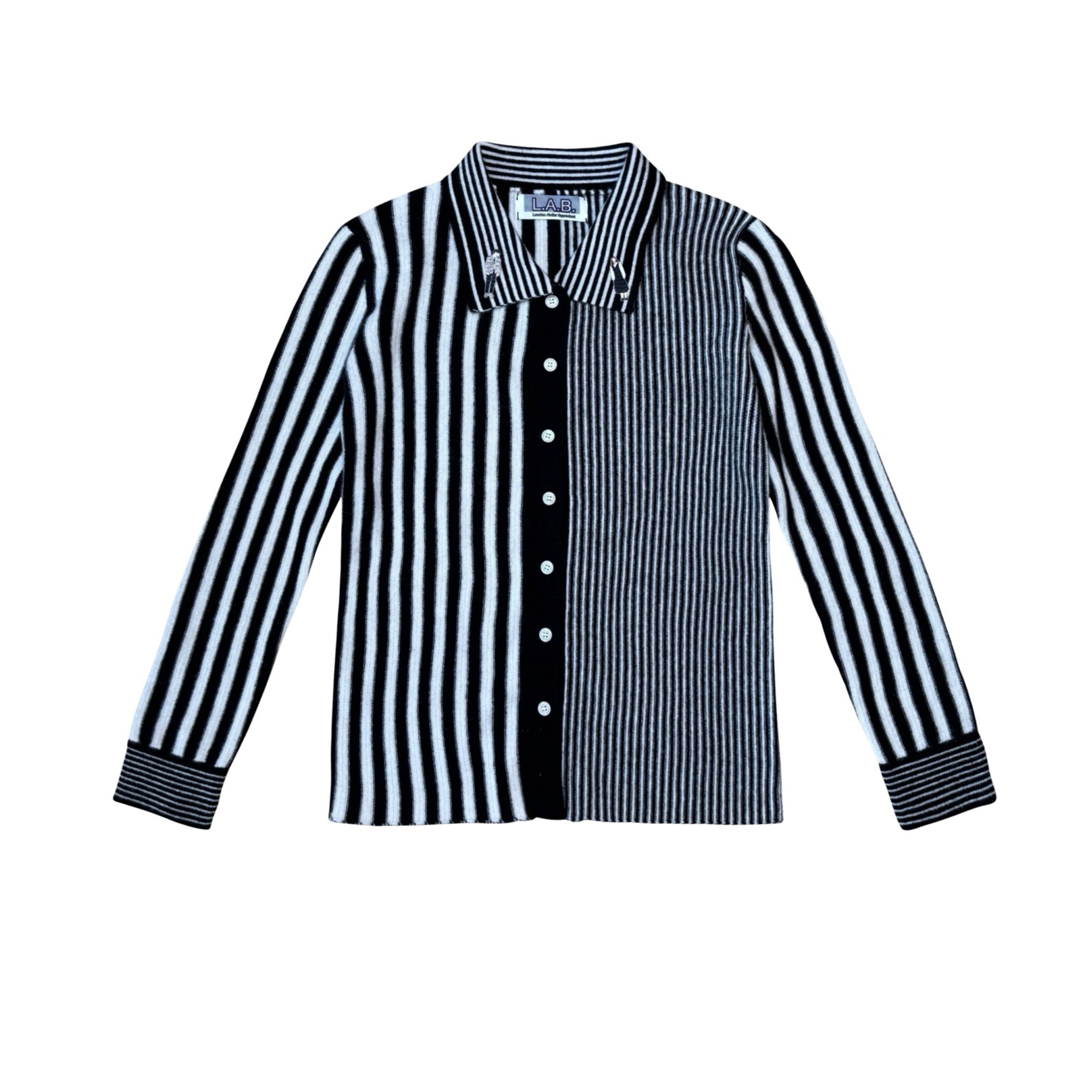 London Atelier Byproduct Women's Black / Grey Striped Merino Wool Knitted Shirt With Embroidery In Black/grey