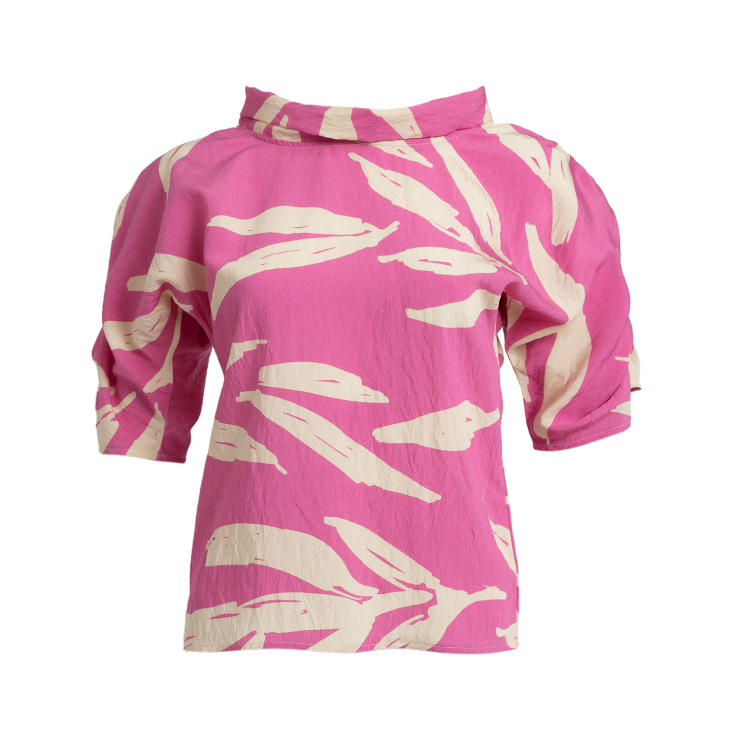 Bianca Popp Women's Pink / Purple Puff Blouse With Collar In Strong Pink Print In Pink/purple