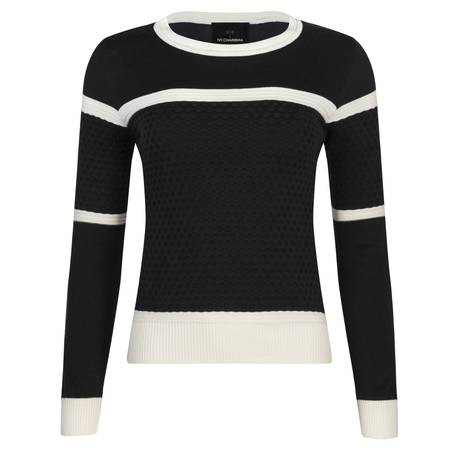 Black & White Two Tone Knit Sweater With Textured Checker Pattern | NY ...