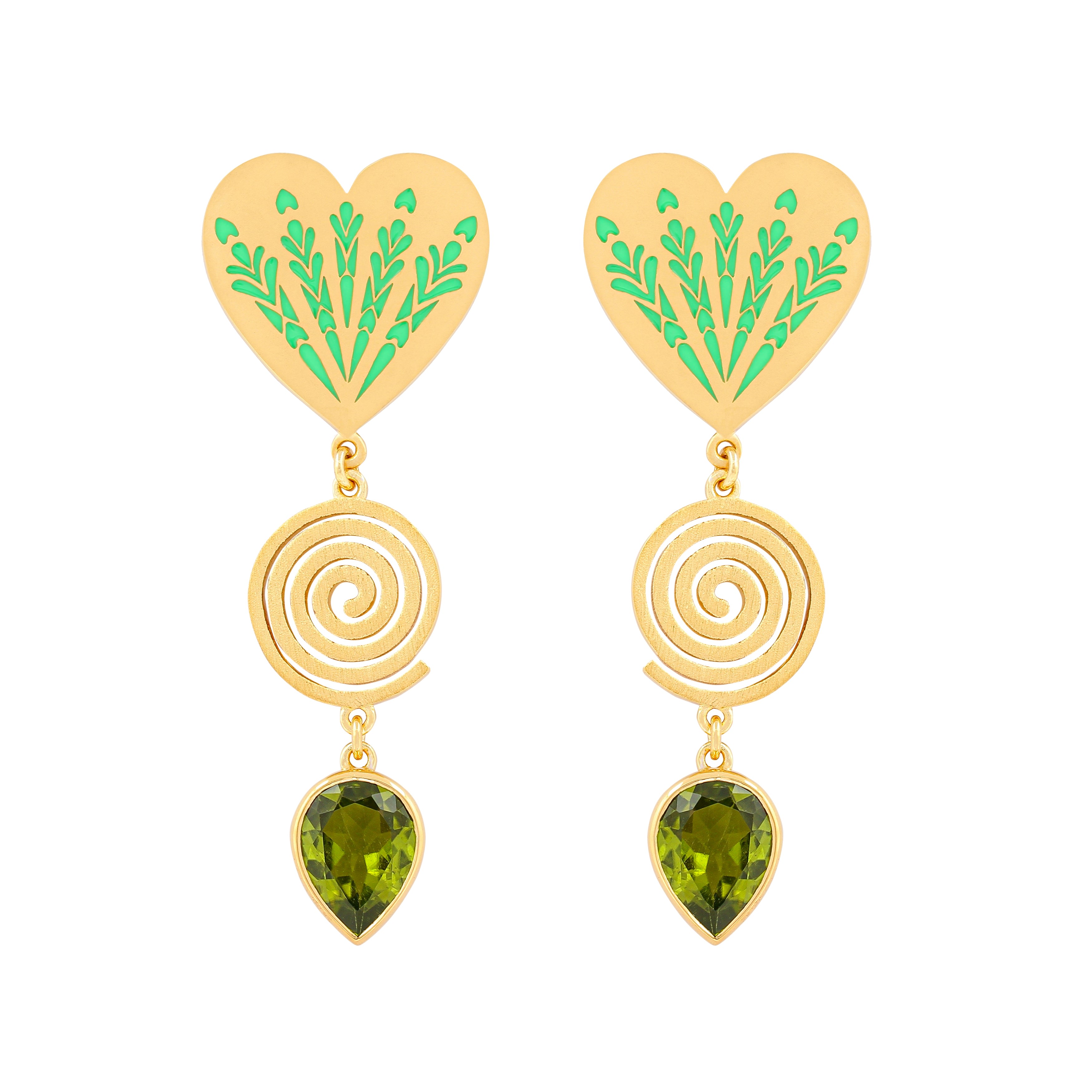 Women’s Green / Gold Gold Vermeil I Heart Large Fireworks Earrings Aprs Youth