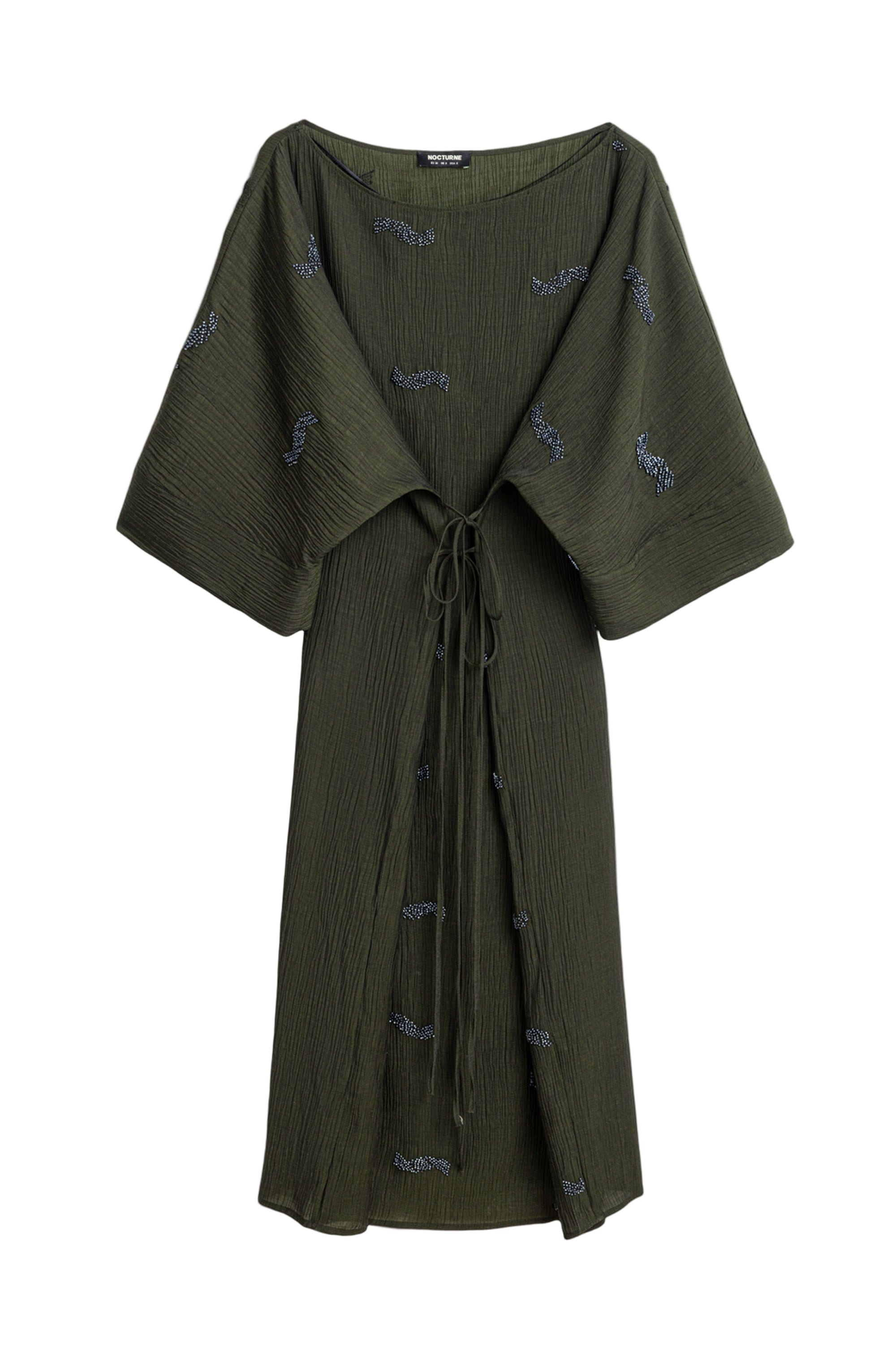 Nocturne Women's Neutrals Embroidered Crinkle-knit Kimono Maxi Dress In Green