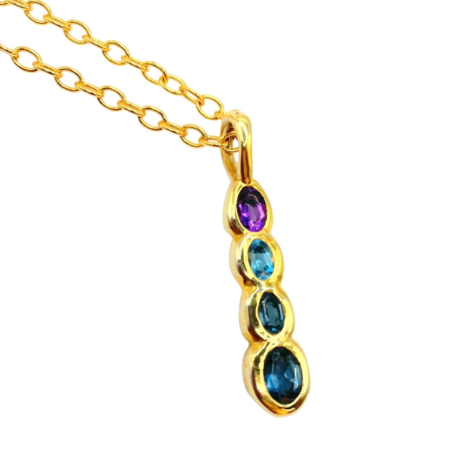 Amy Delson Jewelry Women's Pink / Purple / Gold Ophelia - Ombré Amethyst, Blue Topaz Four Stone Gold Pendant Necklace