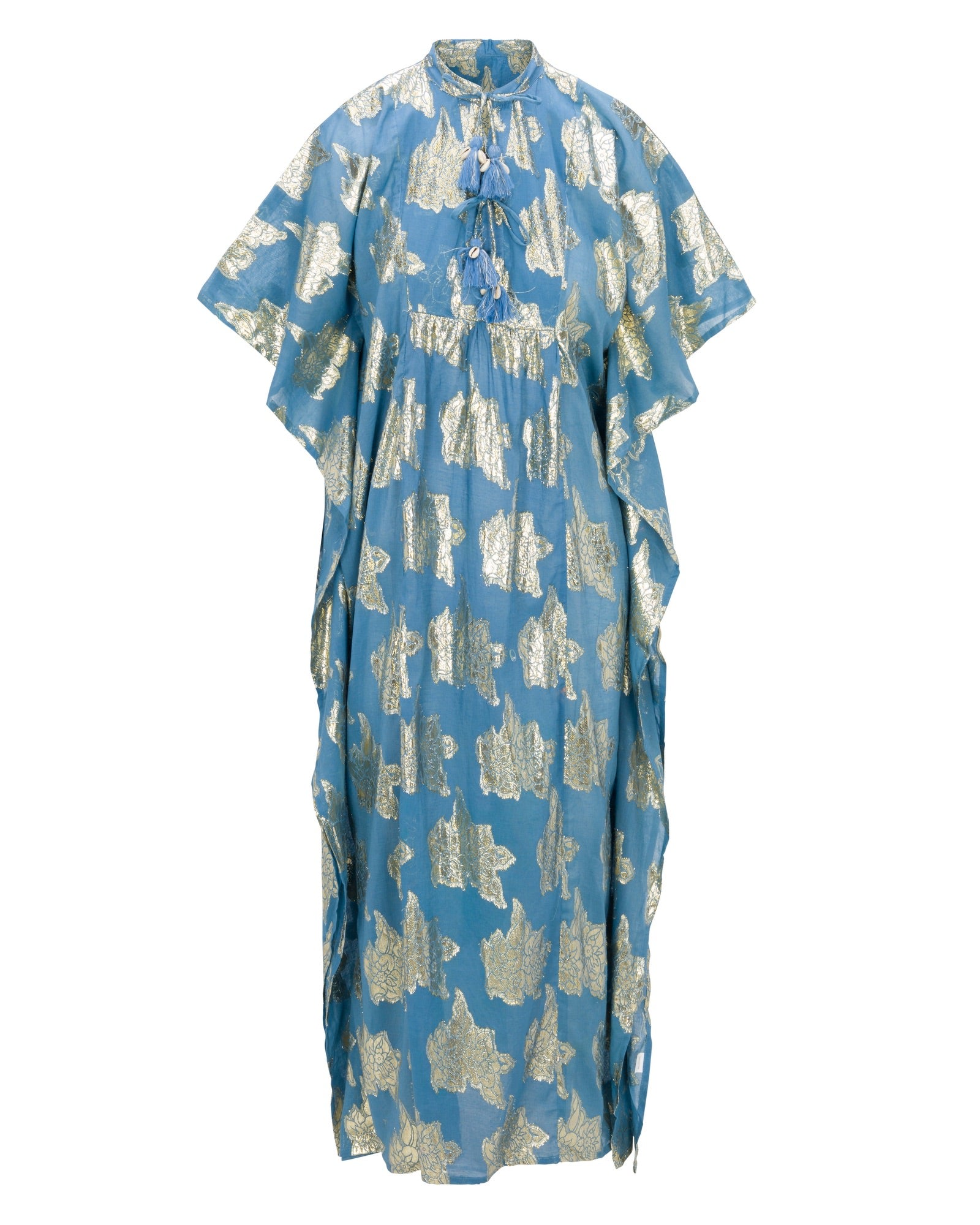 Women’s Gold / Blue Palm Springs Sparkle Caftan Maxi Dress - Blue S/M Meghan Fabulous