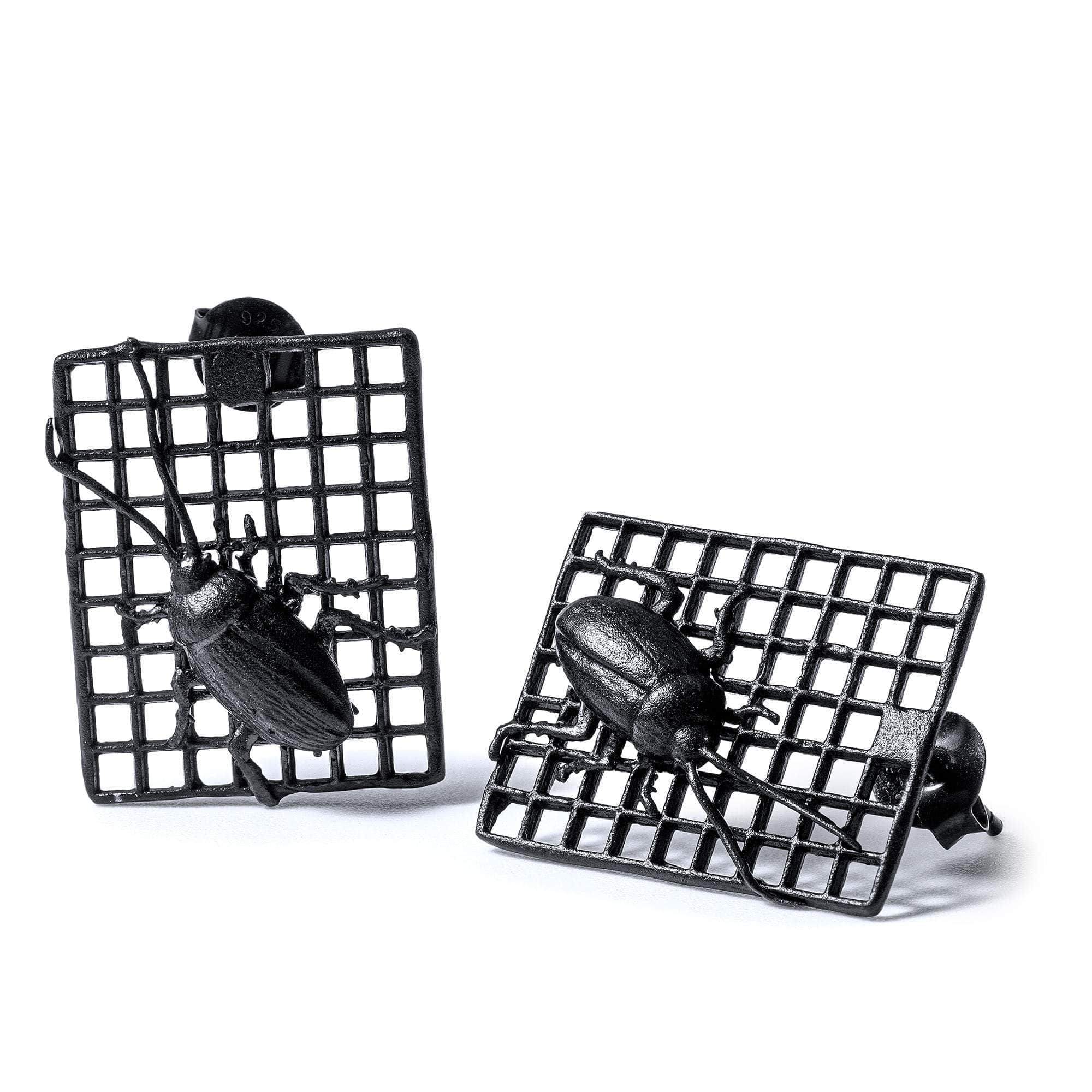 German Kabirski Women's Goki 925 Sterling Silver Earrings With Black Anthracite Plating & Tiny Cockroaches In Black