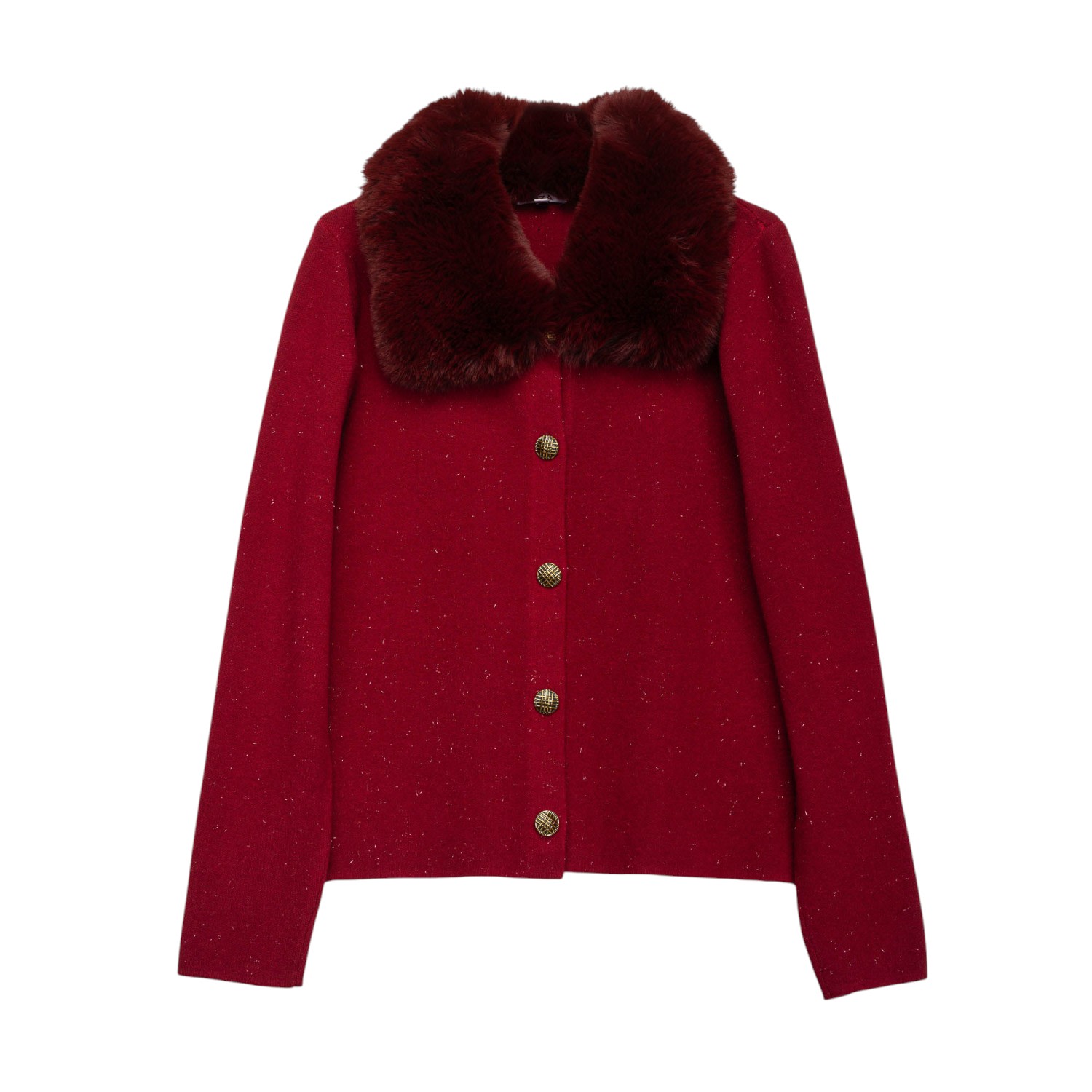 Niza Women's Red Jacket With Furry Collar In Red