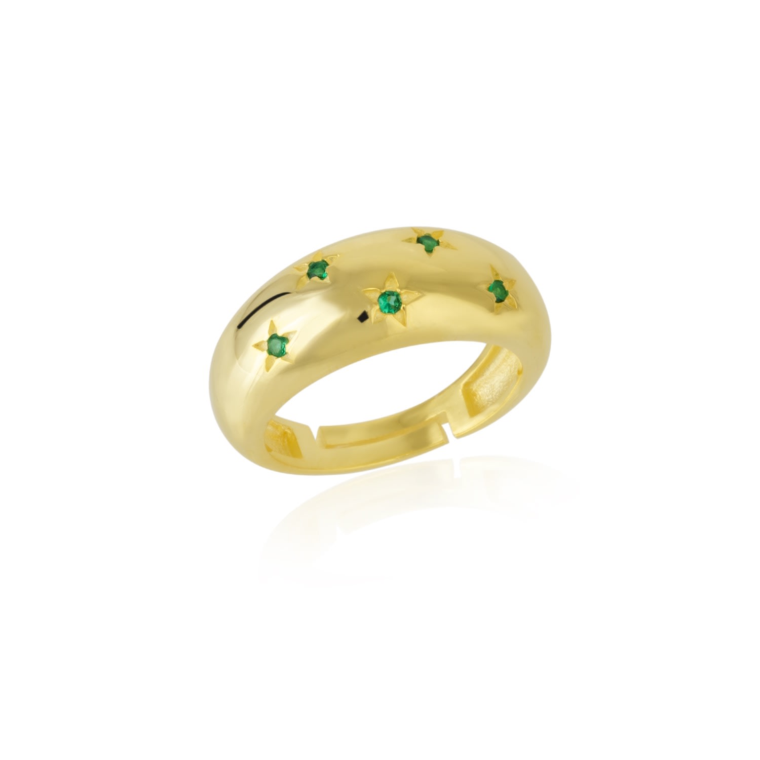 Spero London Women's Celestial Star Sterling Silver Dome Ring With Green Gemstones In Green