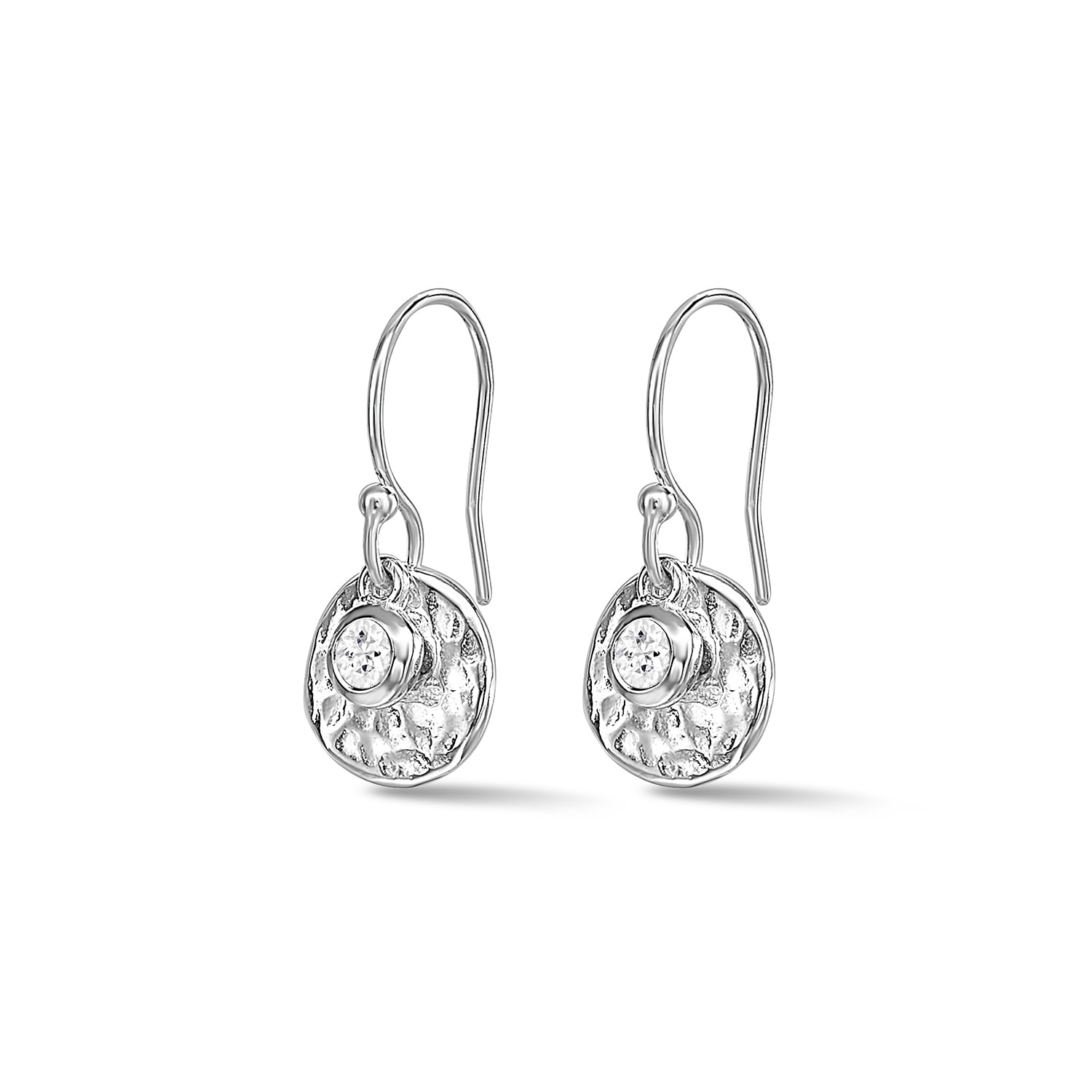 Women’s Hammered Disc & White Sapphire Array Earrings In Silver Dower & Hall