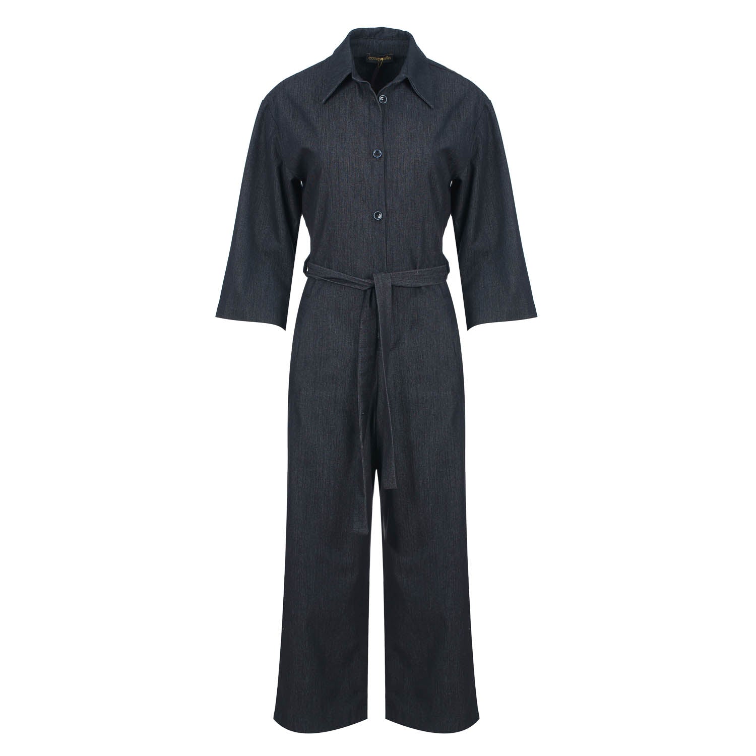 Conquista Women's Dark Grey Denim Jumpsuit In Grey
