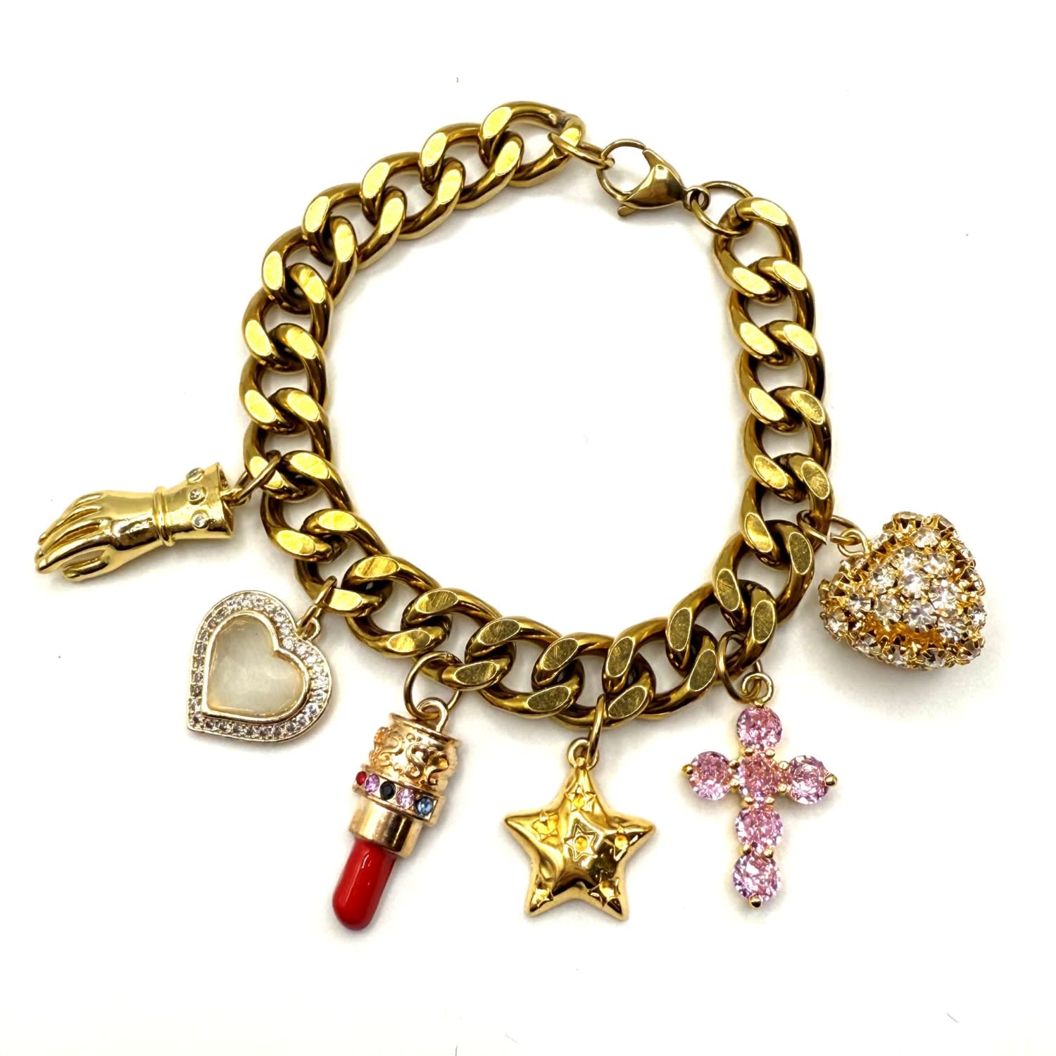 Achala Handcrafted Women's Gold Lipstick Charm Bracelet