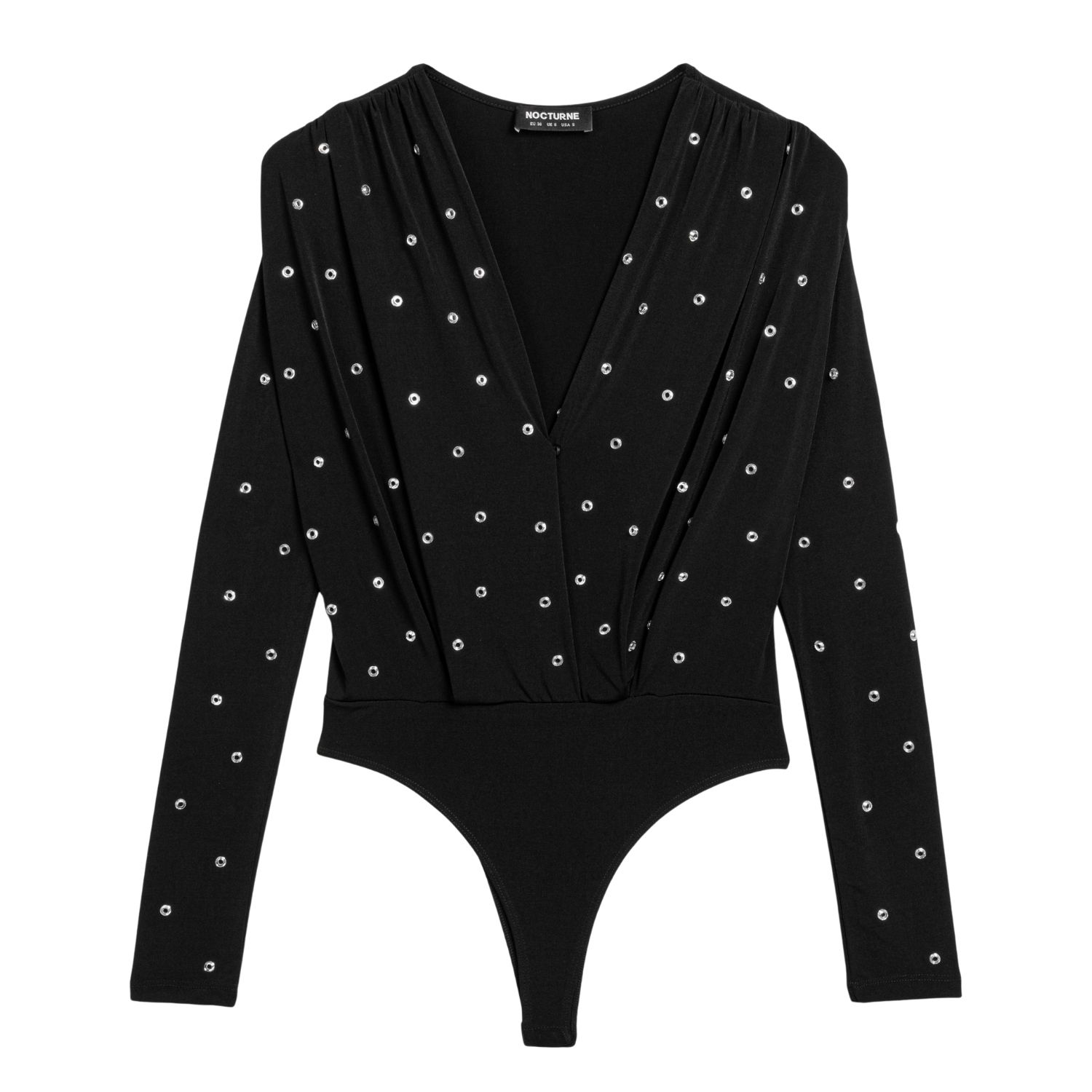Nocturne Embellished V-neck Long-sleeve Bodysuit In Black