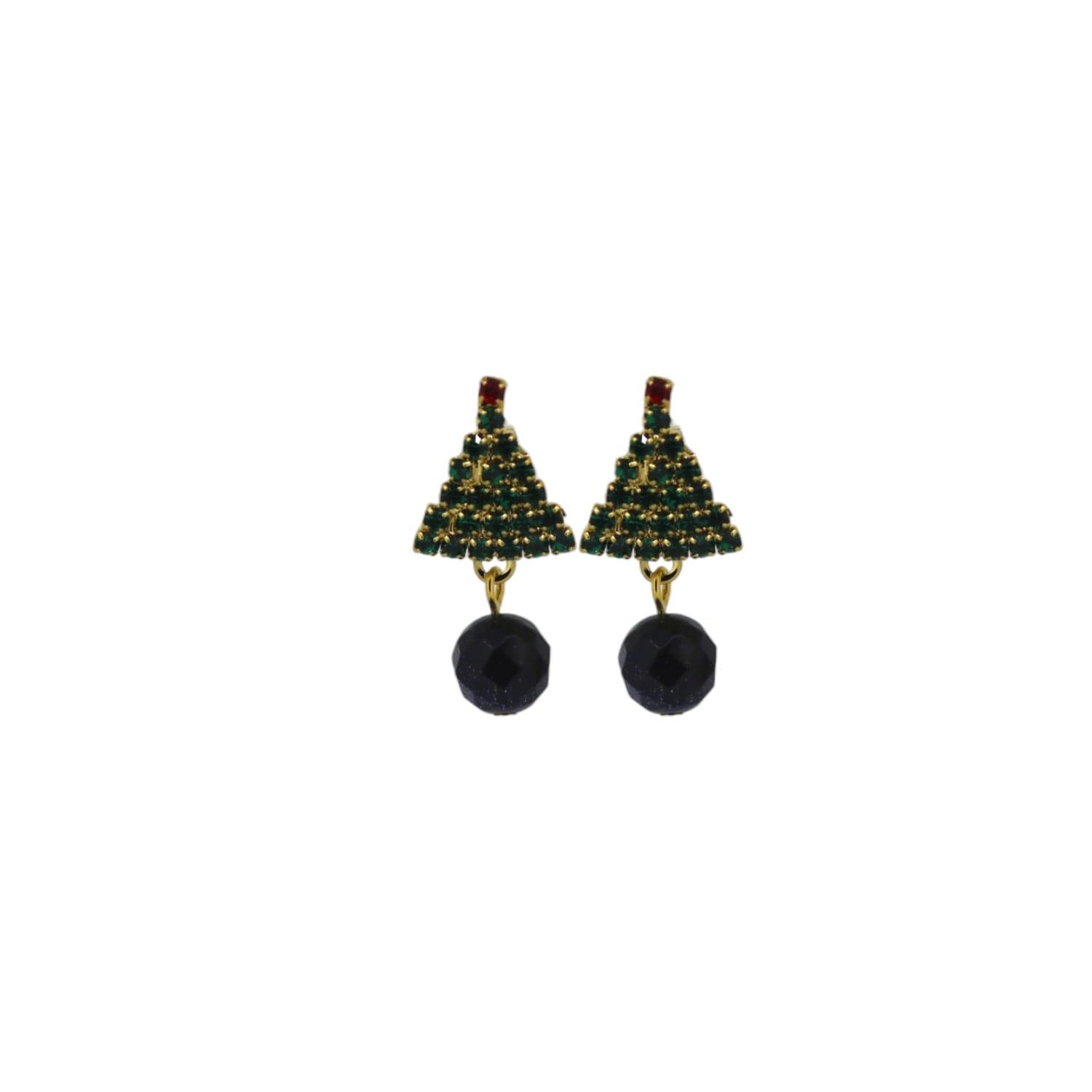 Vickisarge Women's Gold / Green / Black Yuletide Tree Earrings - Clip In Multi
