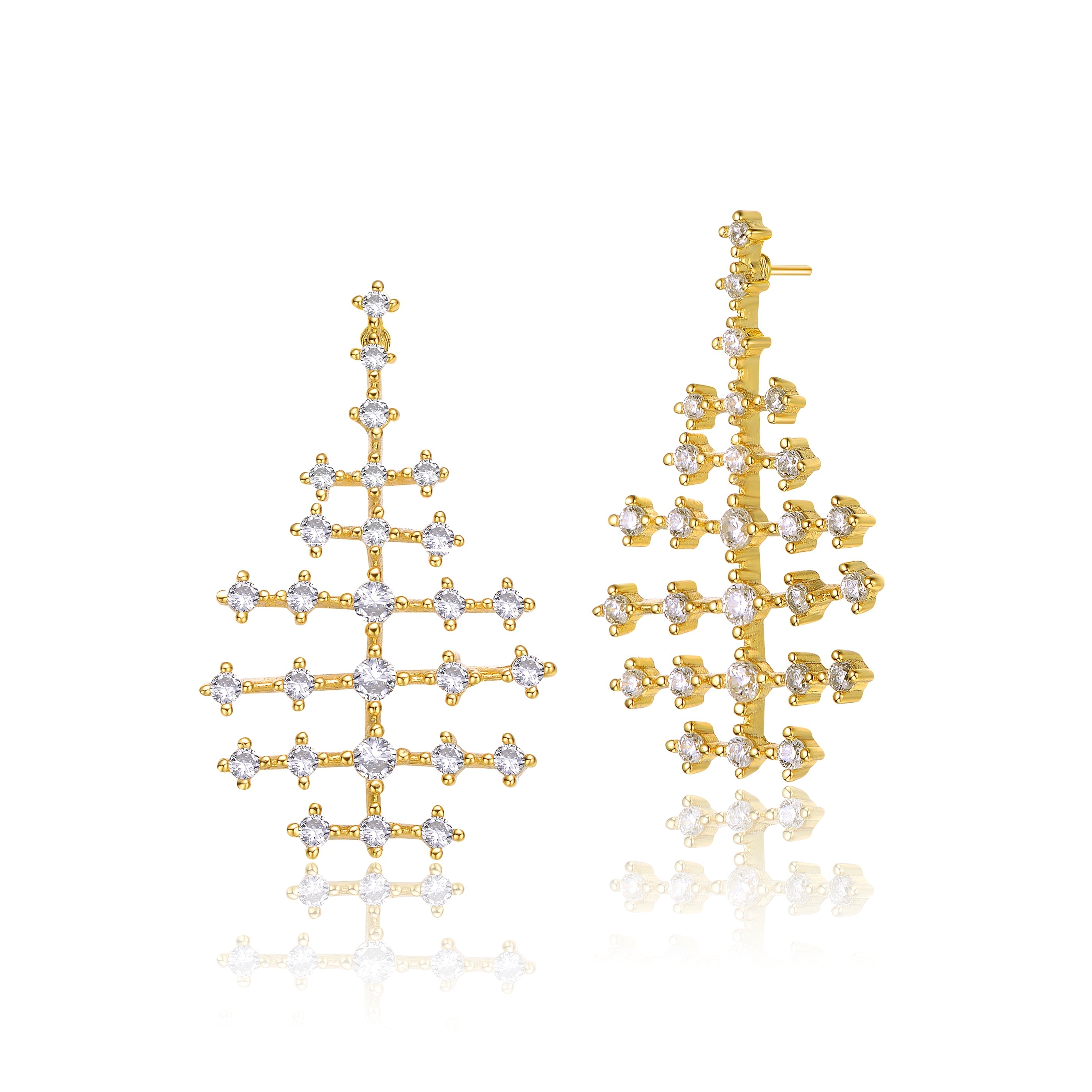 Women’s Gold / White Rachel Glauber Gold Plated Cubic Zirconia Bars Drop Earrings Genevive Jewelry