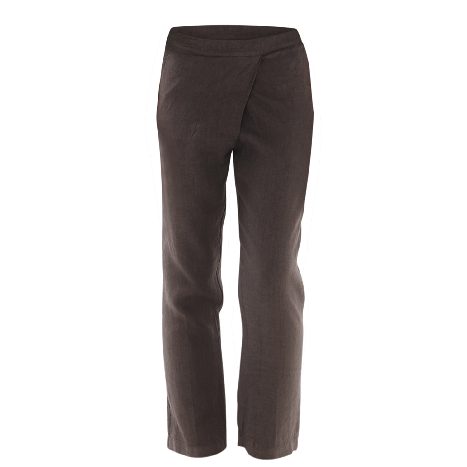 Haris Cotton Women's Grey / Black Side Fold Pleated  Linen Pants - Iron In Gray