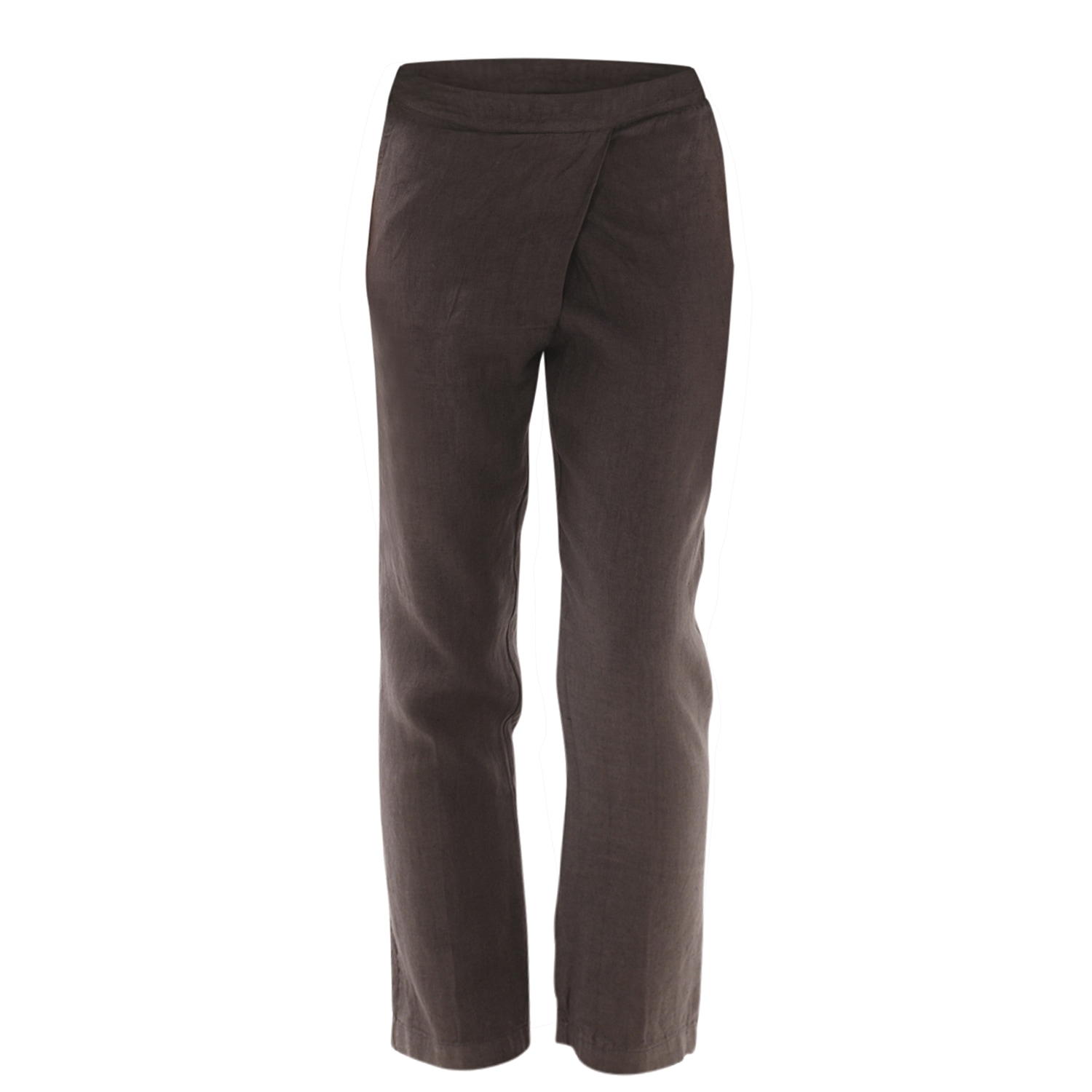 Haris Cotton Women's Grey / Black Side Fold Pleated  Linen Pants - Iron In Grey/black