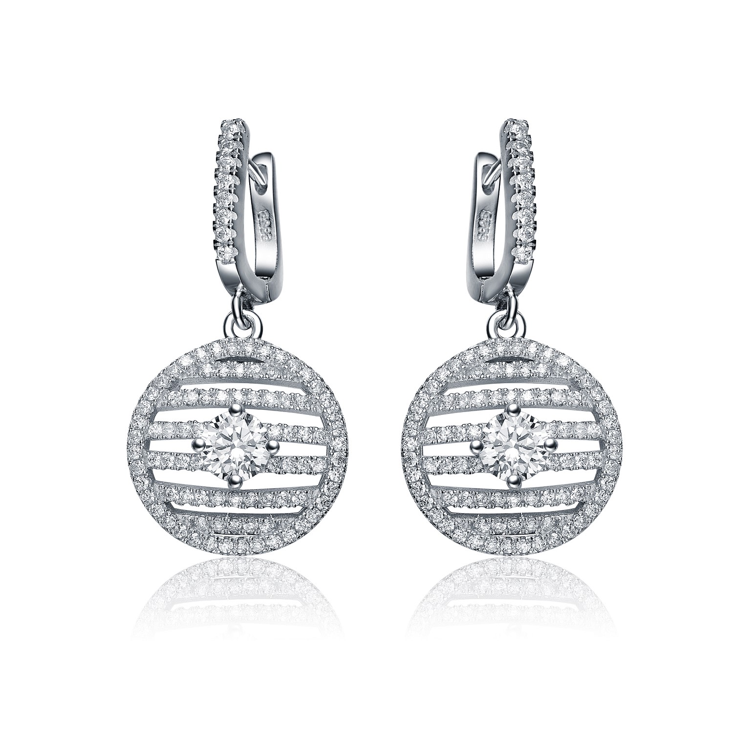Genevive Jewelry Women's White / Silver Sterling Silver Clear Cubic Zirconia Circle Drop Earrings In Multi
