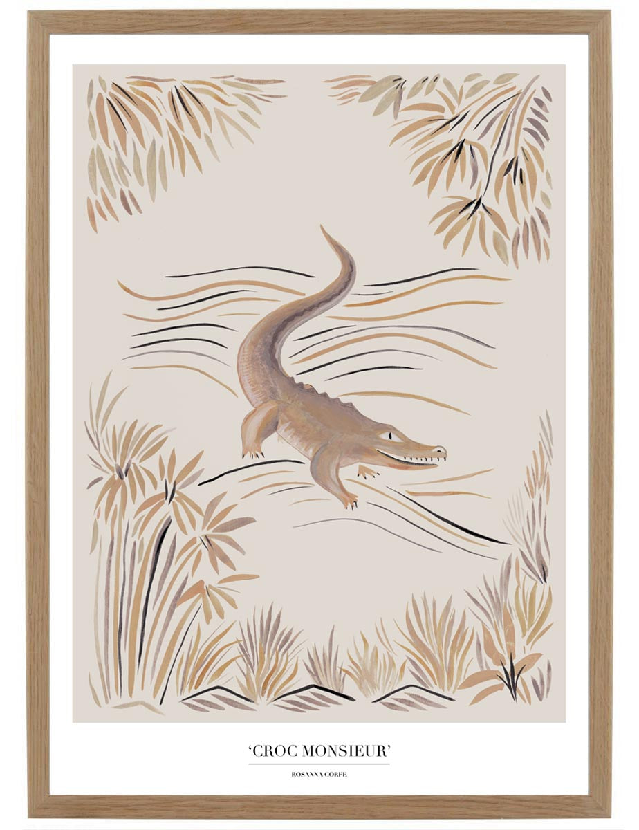 Rosanna Corfe Neutrals / Yellow / Orange A3 - Croc Monsieur' Beige Crocodile Art Print In Yellow/orange