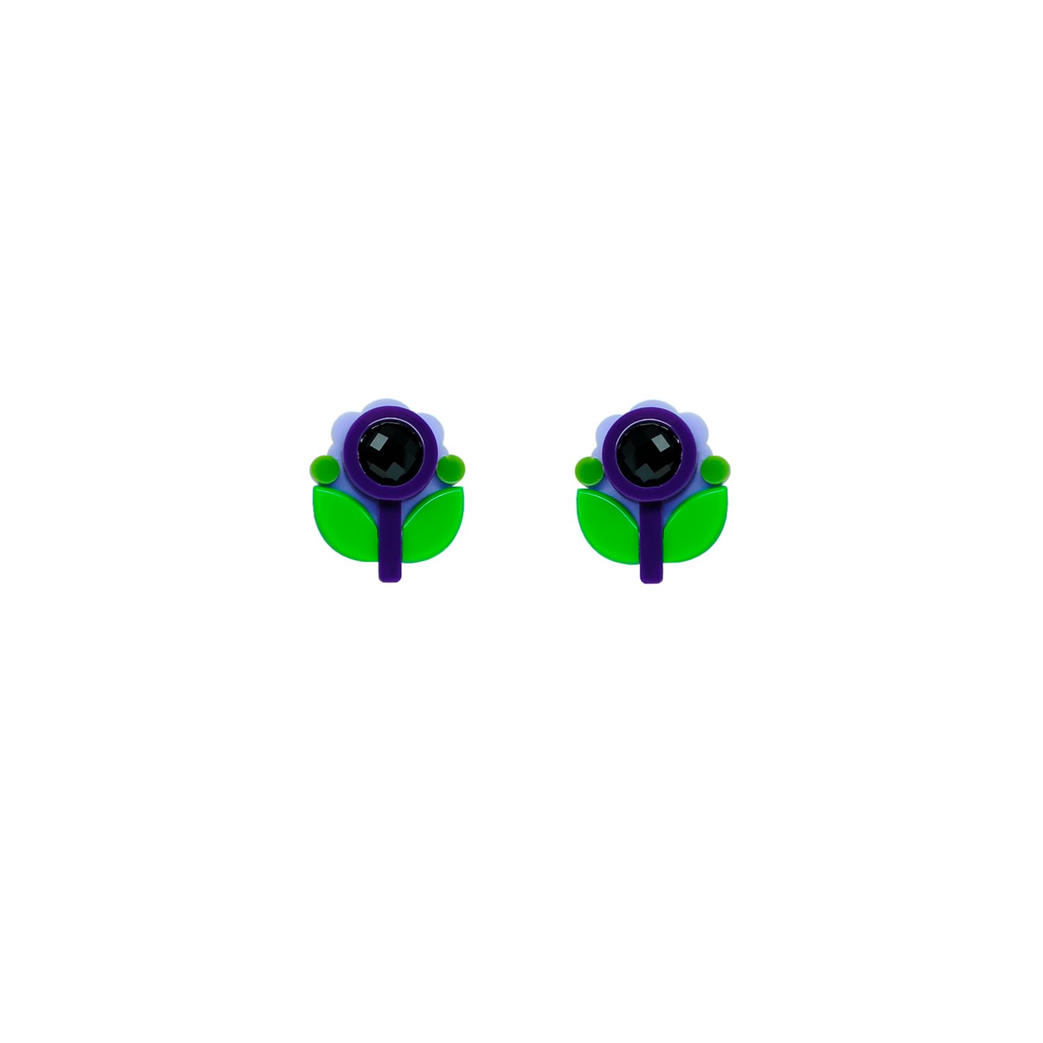 Gissa Bicalho Women's Handmade Acrylic Earring Petunia Small - Aubergine In Green