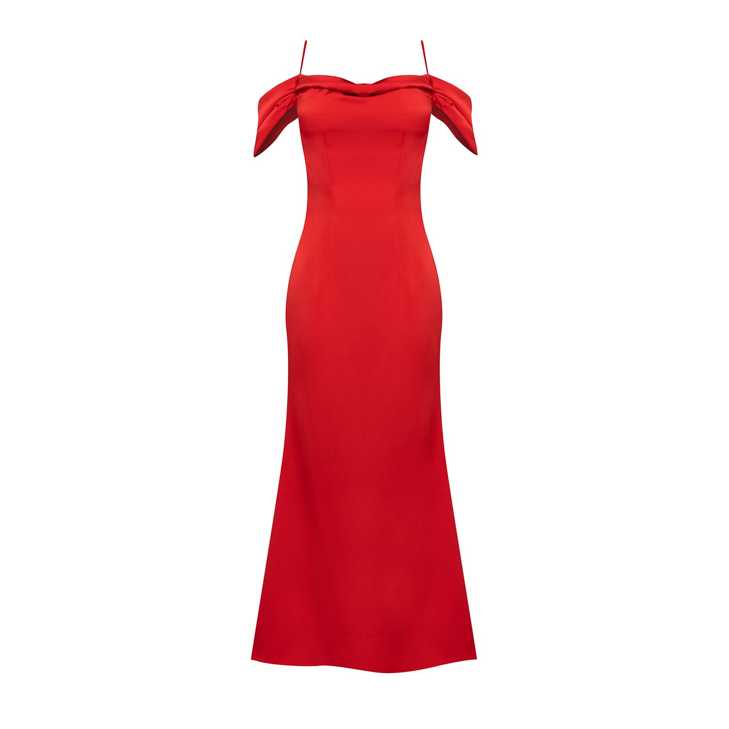 Women’s Cowl-Neck Off Shoulder Maxi Satin Dress In Red Small Cliché Reborn