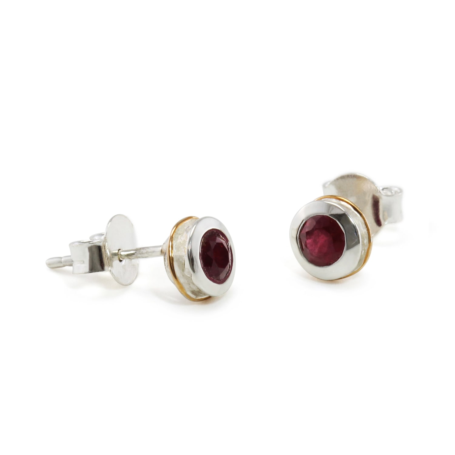 Isla Silver Women's Red / Silver Handmade Sterling Silver Ruby Stud Earrings