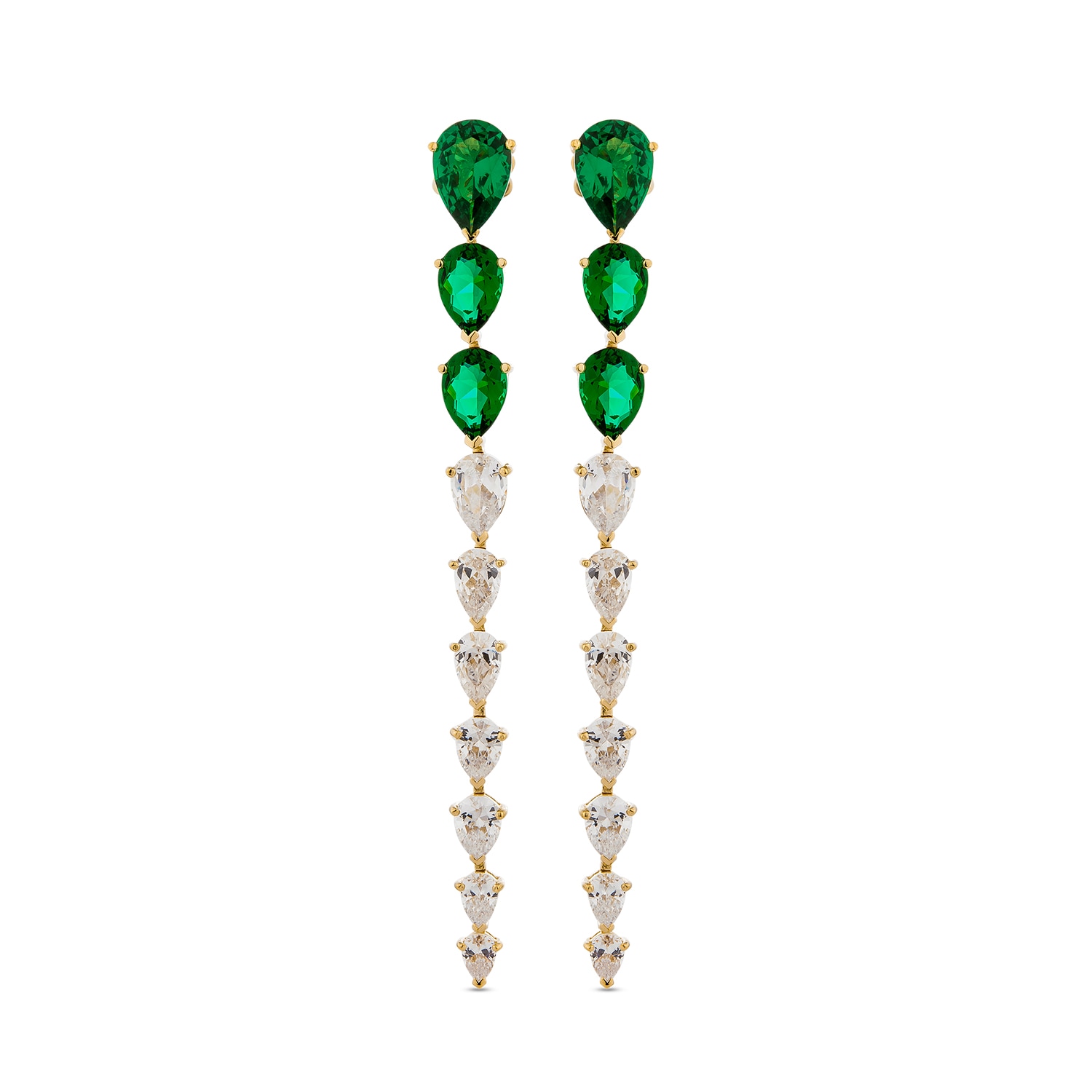 Sally Skoufis Women's White / Green / Gold Pure Drop Grande Earring With Man Made Emerald & Cz Diamond Stimulant I In Multi