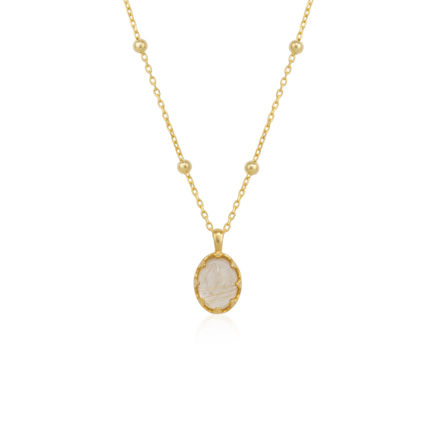 Women’s Neutrals Moonstone Sterling Silver Pendant Necklace With Beaded Chain - Transparent Spero London