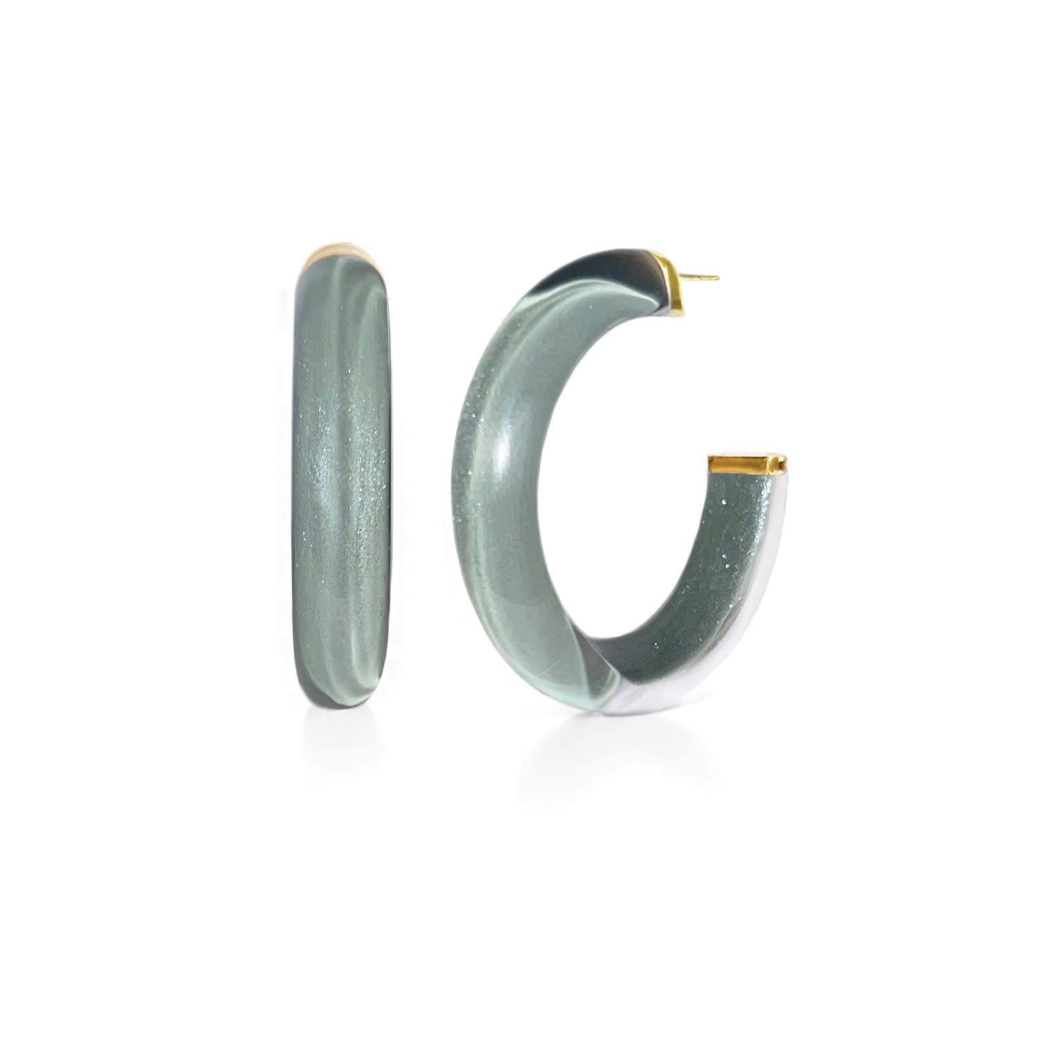Gold & Honey Women's Green / Gold Medium Illusion Hoops In Watercress Green