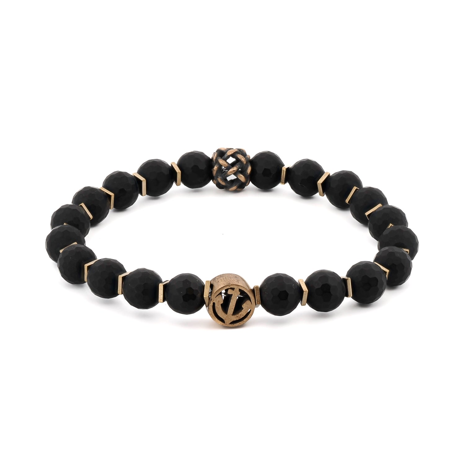 Men’s Gold / Black Black Onyx Stone Holy Spirit Anchor Bracelet - Black Ebru Jewelry