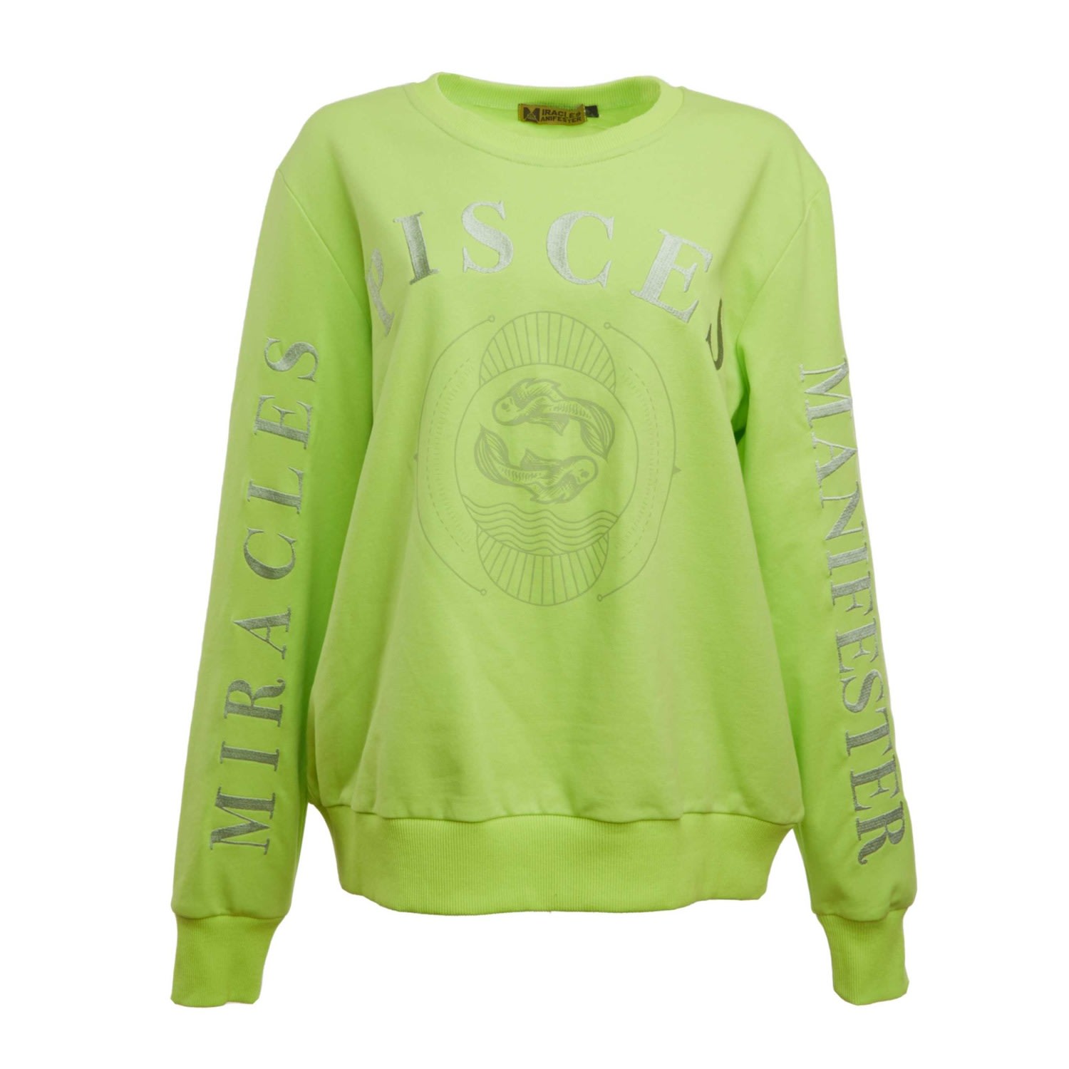 Women’s Green Embroidered Pisces Zodiac Sign Sweatshirt Small Miracles Manifester