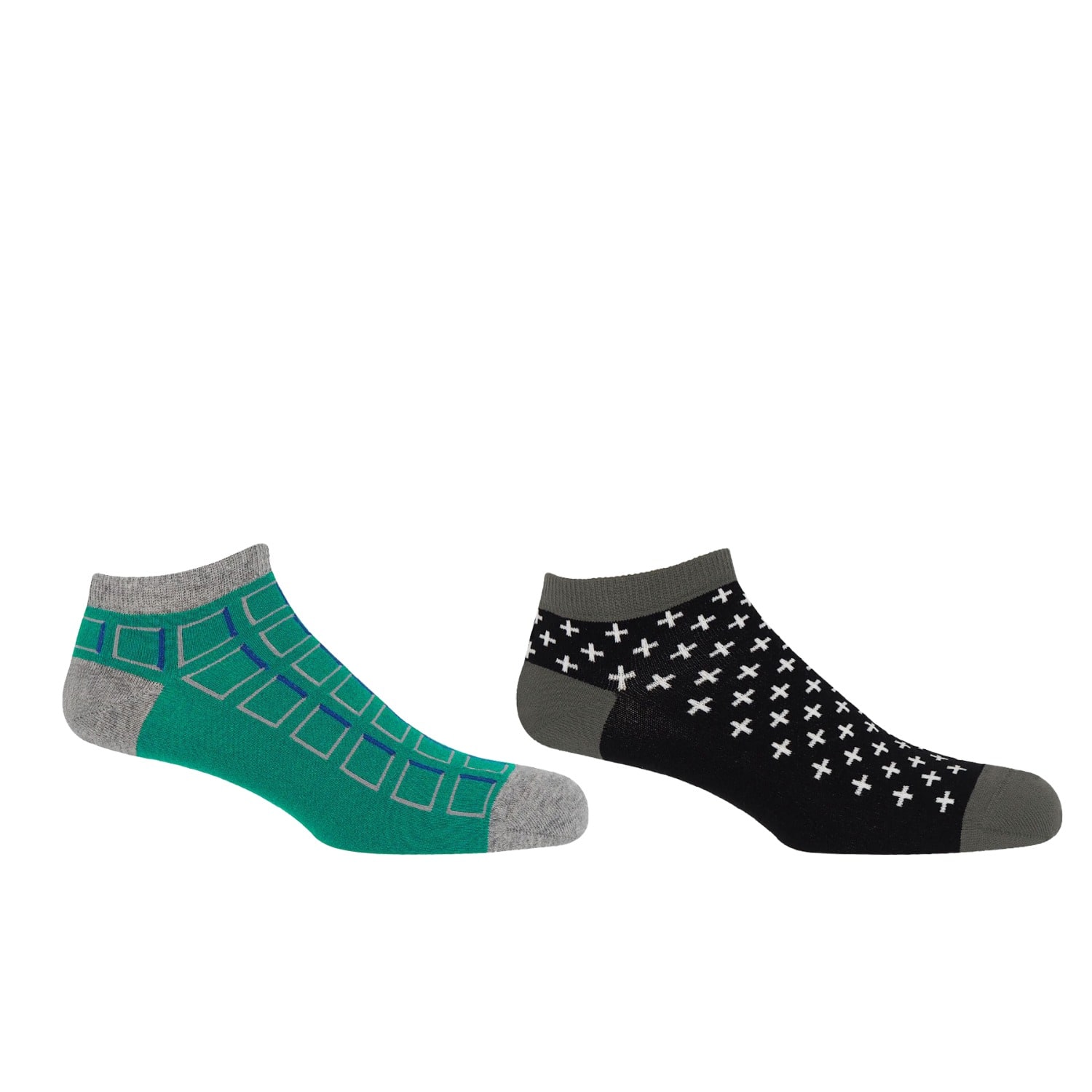 Peper Harow - Made In England Crosslet Black & Cube Teal Men's Trainer Socks Bundle In Multi