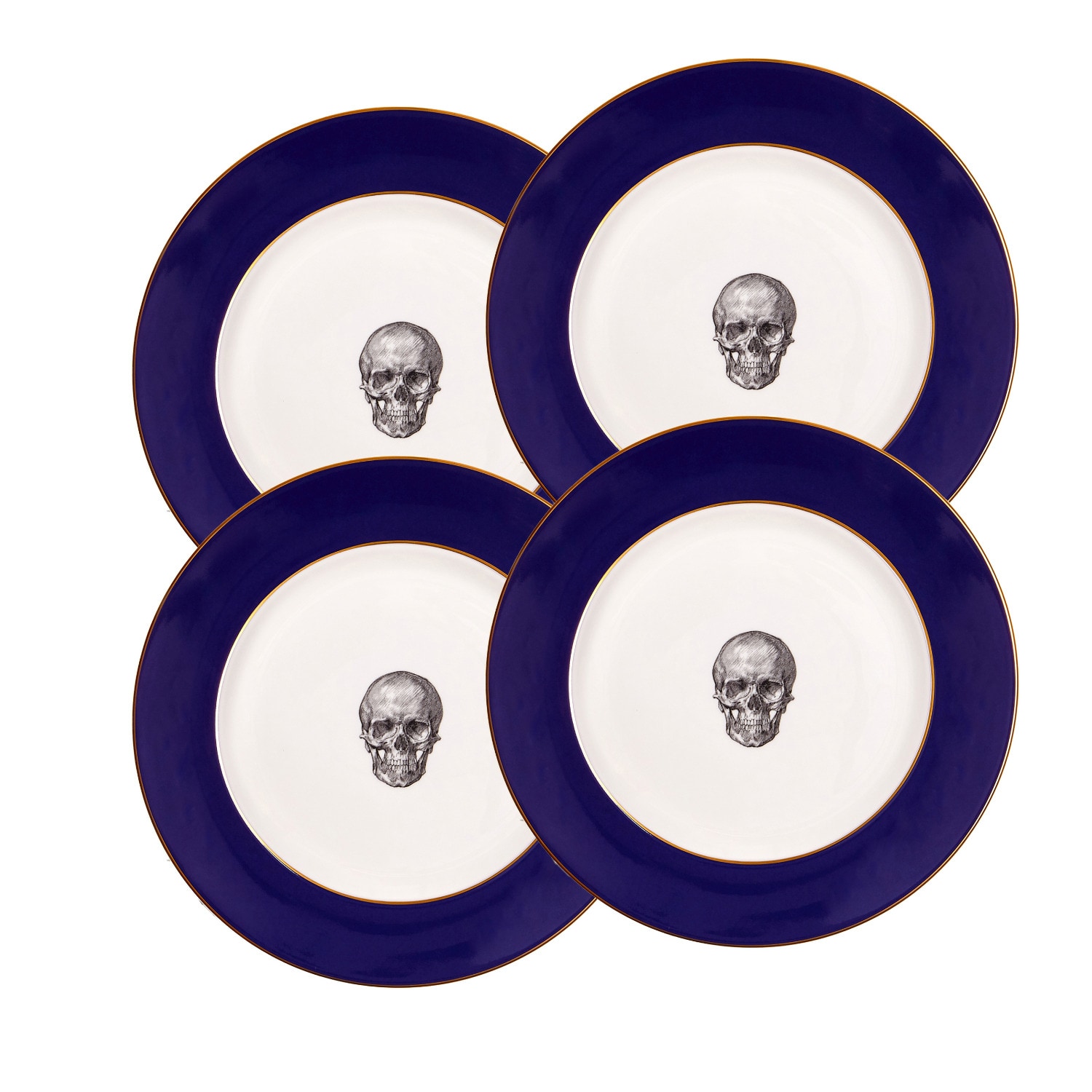 Melody Rose London Cobalt Blue Skull Set Of Four Dinner Plates In Multi