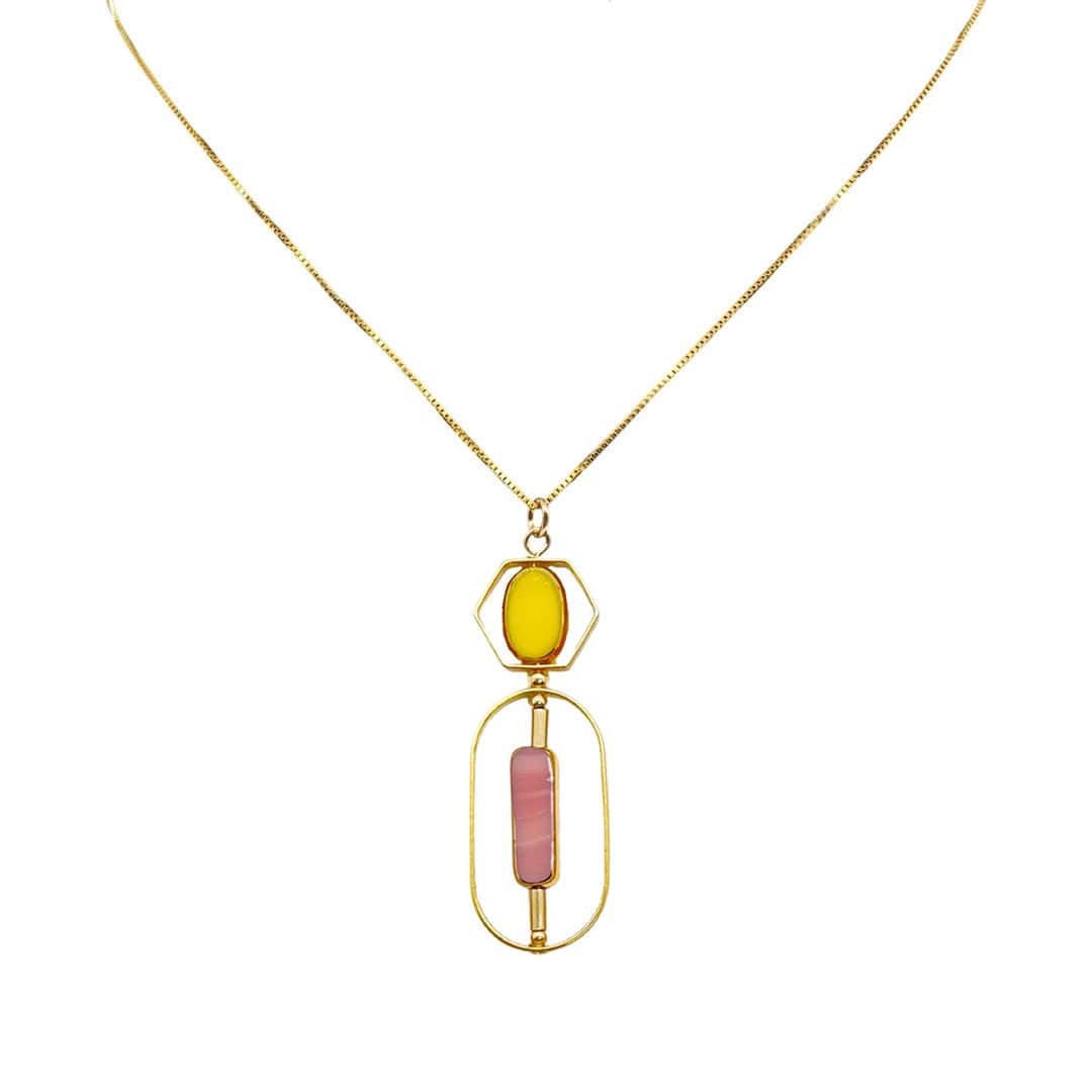 Women’s Geometric Art Yellow & Pink Chain Necklace Aracheli Studio