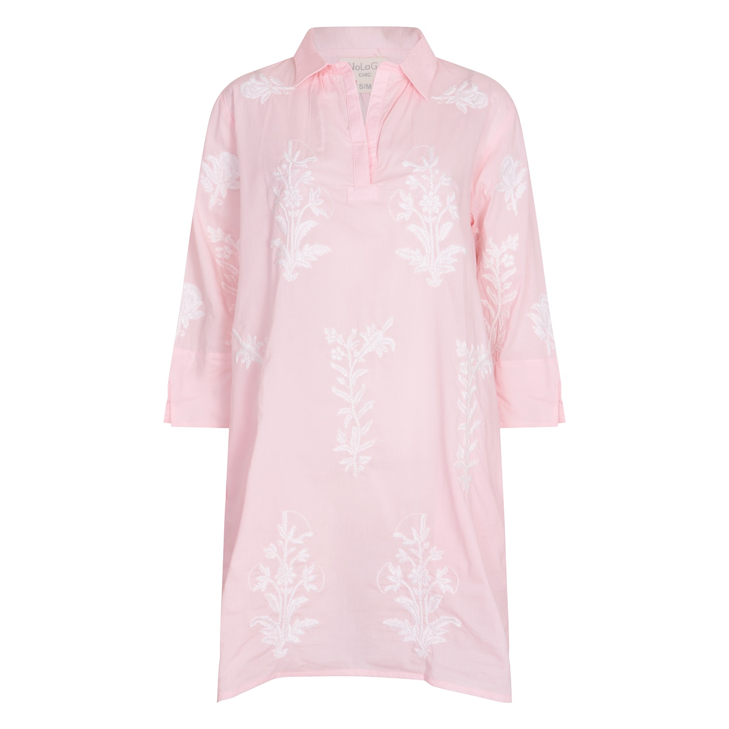 Nologo-chic Women's Pink / Purple Short Tourist Dress With White Embroidery Cotton Pale Pink
