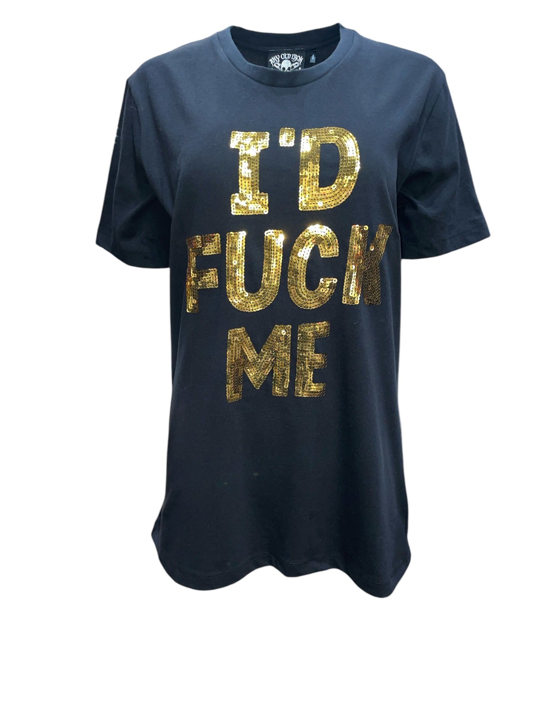 Any Old Iron Gold / Black Men's Golden Sequin I'd Fuck Me T-shirt In Gold/black