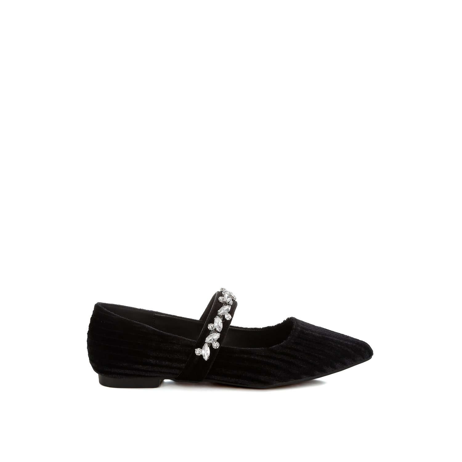 Rag & Co Women's Dresden Diamante Brooch Velvet Ballerinas In Black By