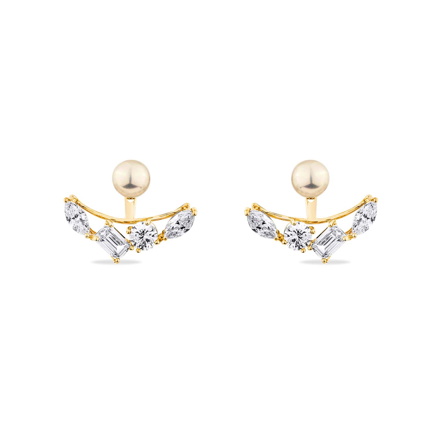 Sally Skoufis Women's Gold / White Reflection Ear Jacket With Natural White Pearl & Man Made Cz Diamond Stimulant 