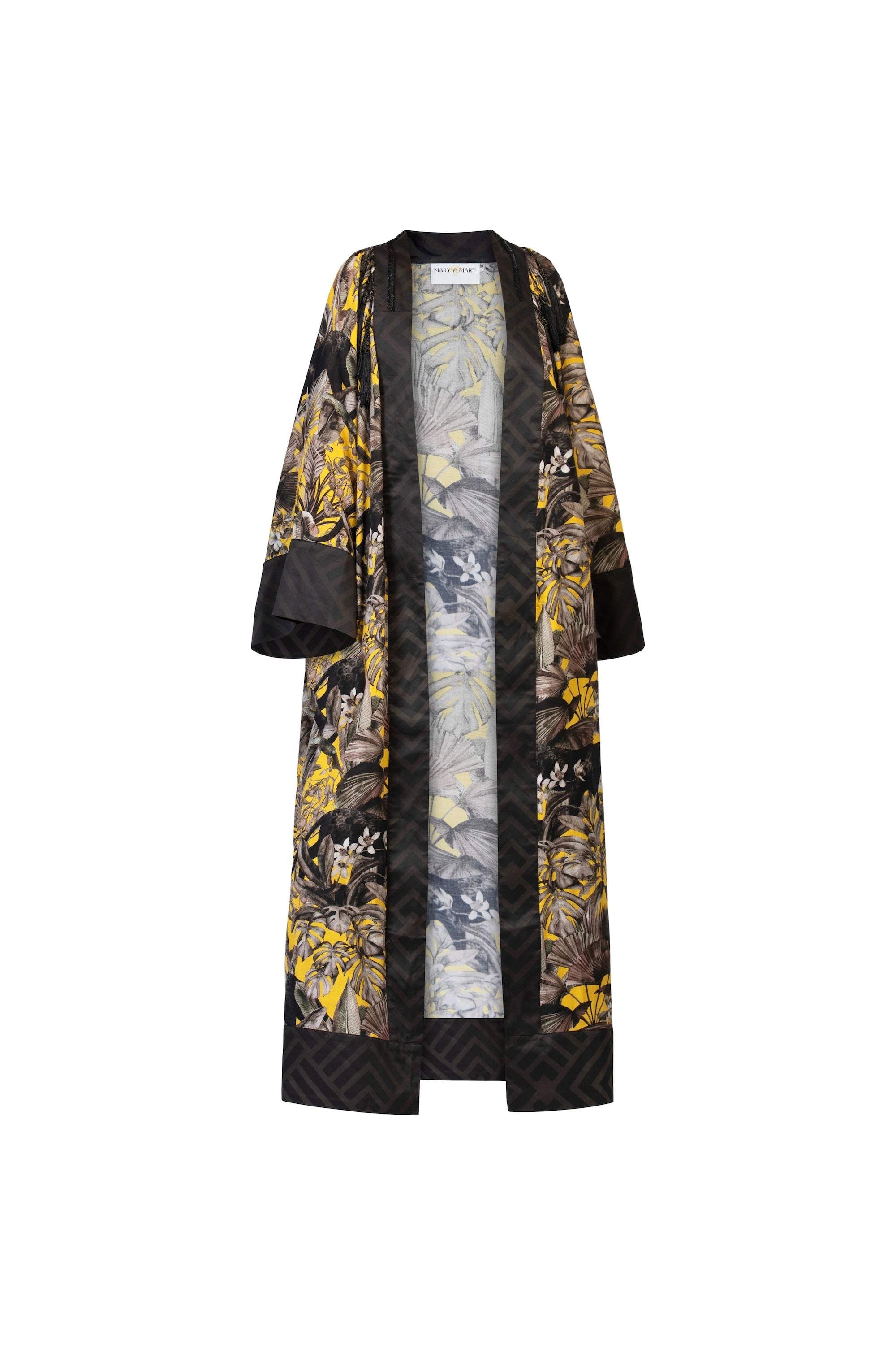 Mary&mary Women's Black / Yellow / Orange Golden Jungle Maxi Kimono