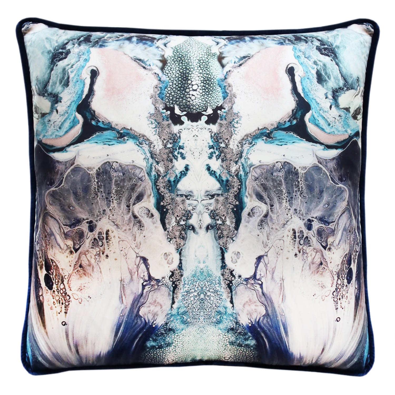 Neutrals / Green / Blue Ocean Depths Silk Printed Cushion. Cassandra Hone