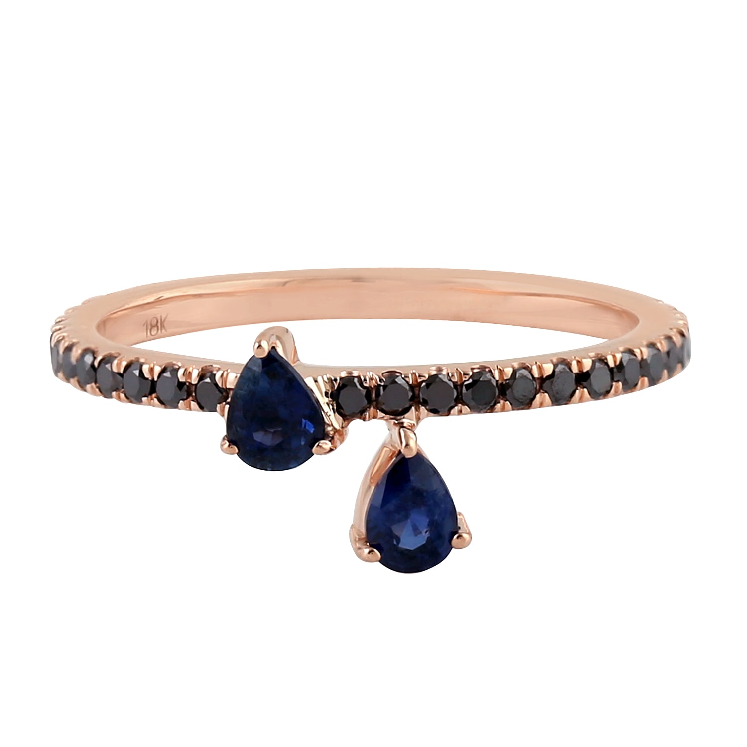 Women’s Rose Gold / Blue / Black Natural Sapphire Band Ring 18K Rose Gold Diamond Artisan