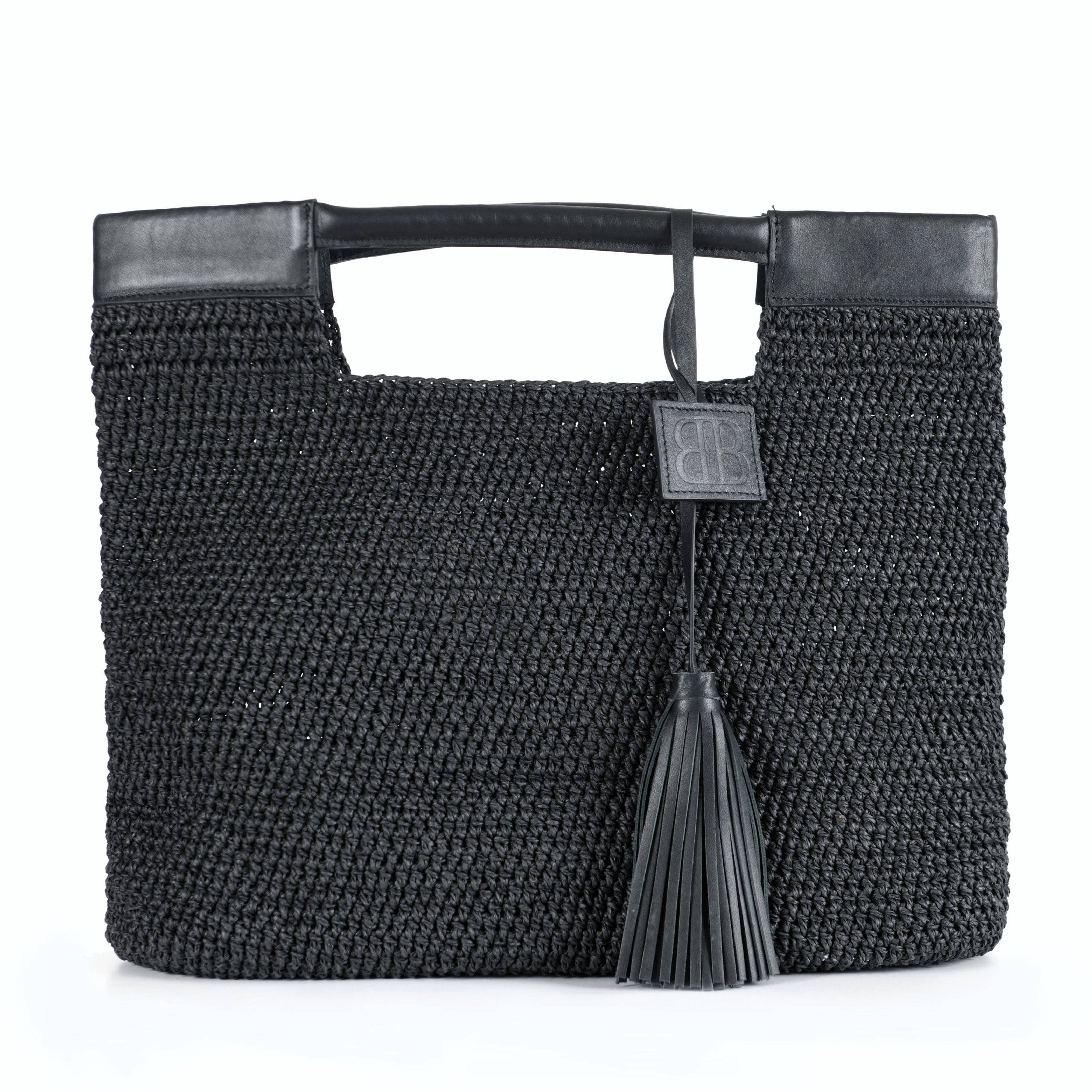 Forever & Always Shoes Women's Gabriella - Black Hand Woven Shoulder Bag With Leather Straps