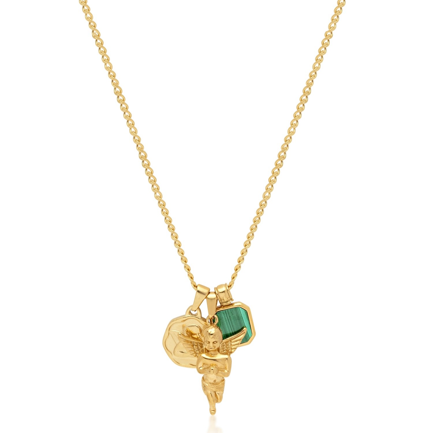 Nialaya Men's Gold Talisman Necklace With Angel And Malachite Pendant