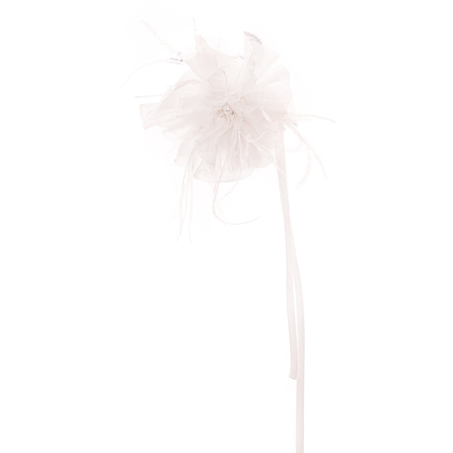 Concept A Trois Women's White Flower Brooch Made Of Silk And Feathers